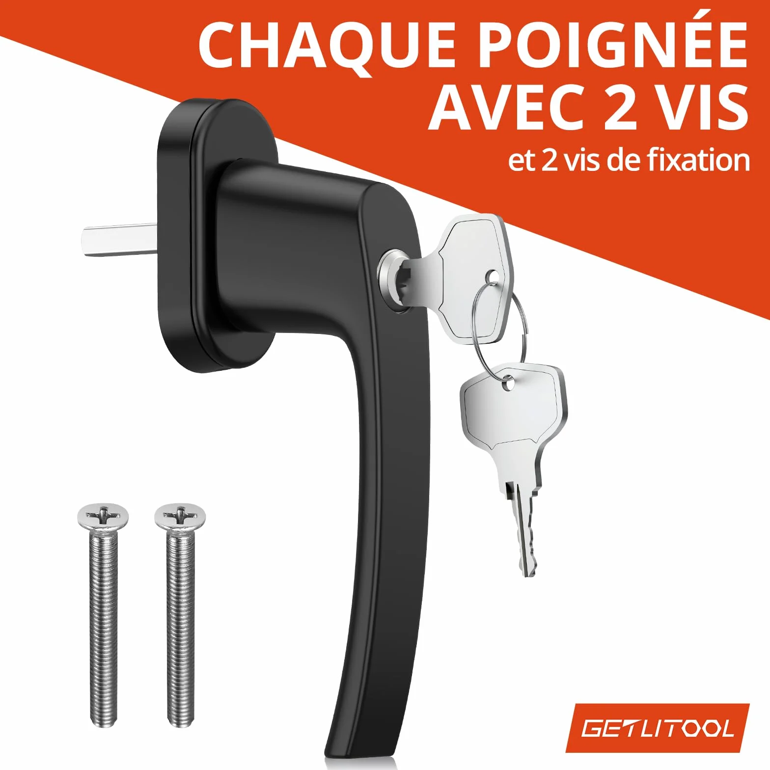 GETLITOOL Poignées de fenêtre verrouillables 35 mm Aluminium avec clés, sécurité Enfant, Noir