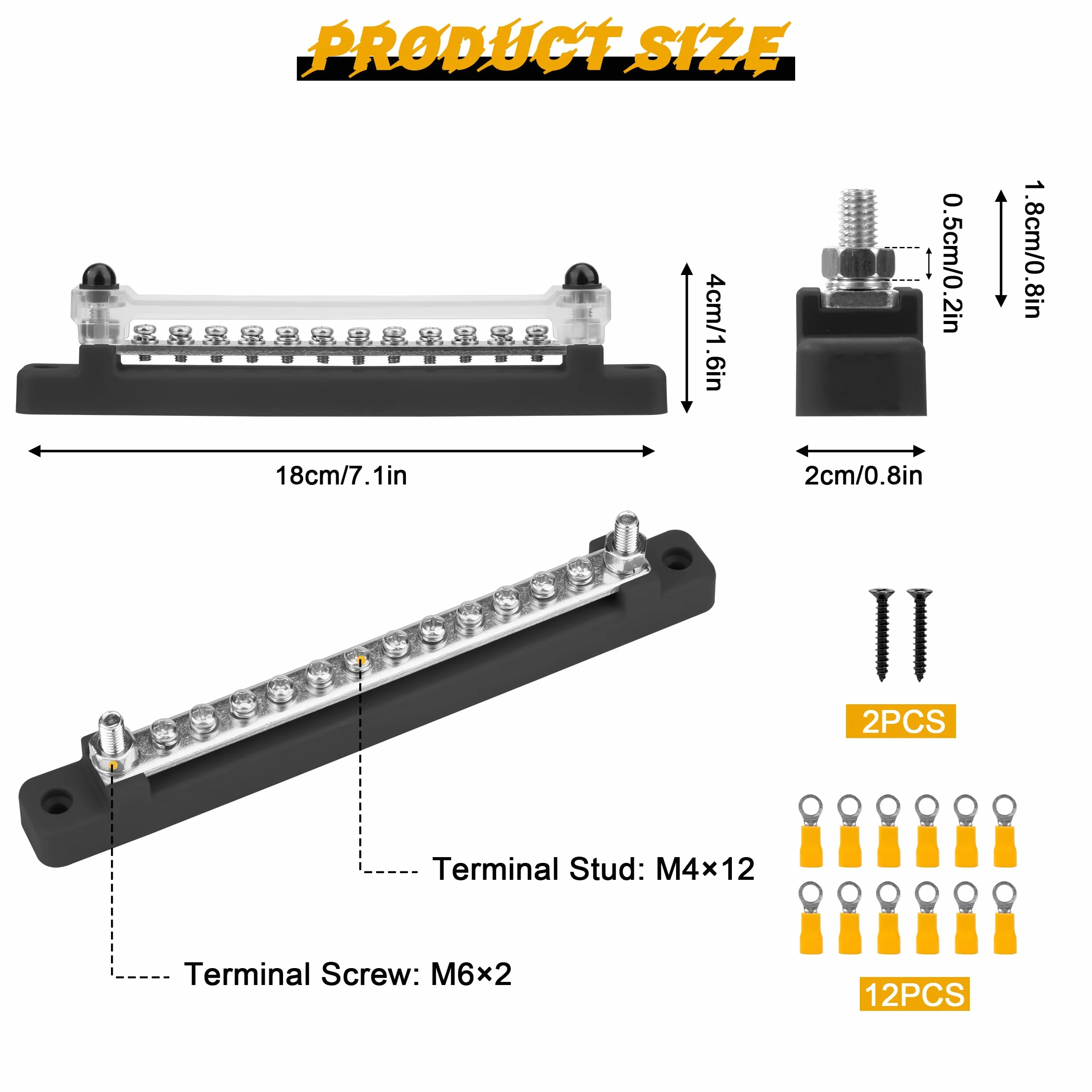 Bloc de Distribution d'Alimentation 12V-48V DC Barres de Distribution d'Énergie BusBar 150A avec Boulons M4 pour Voiture Camion Bateau