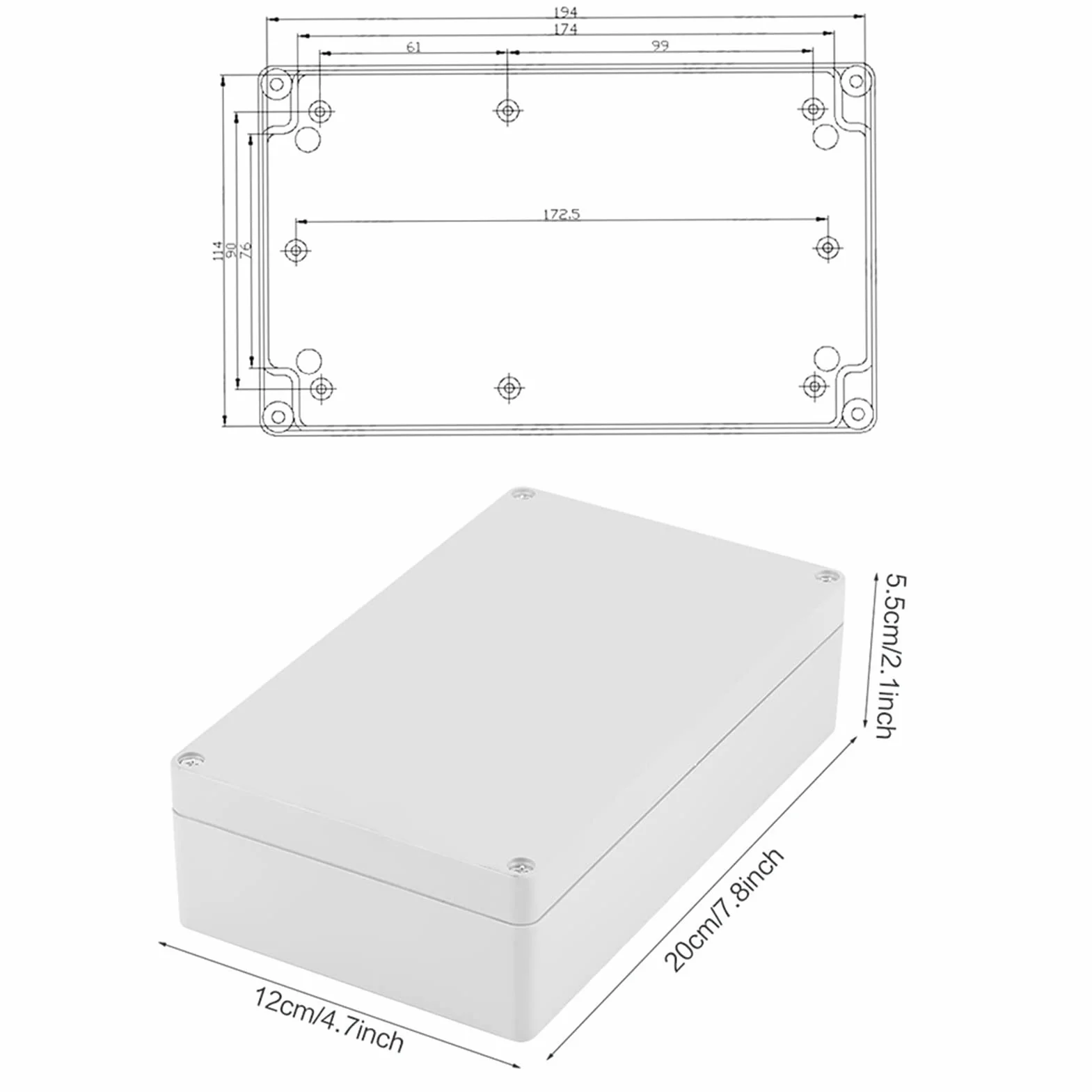Boîte de Jonction Étanche ABS 200x120x55mm pour Équipements Électriques Intérieur Extérieur