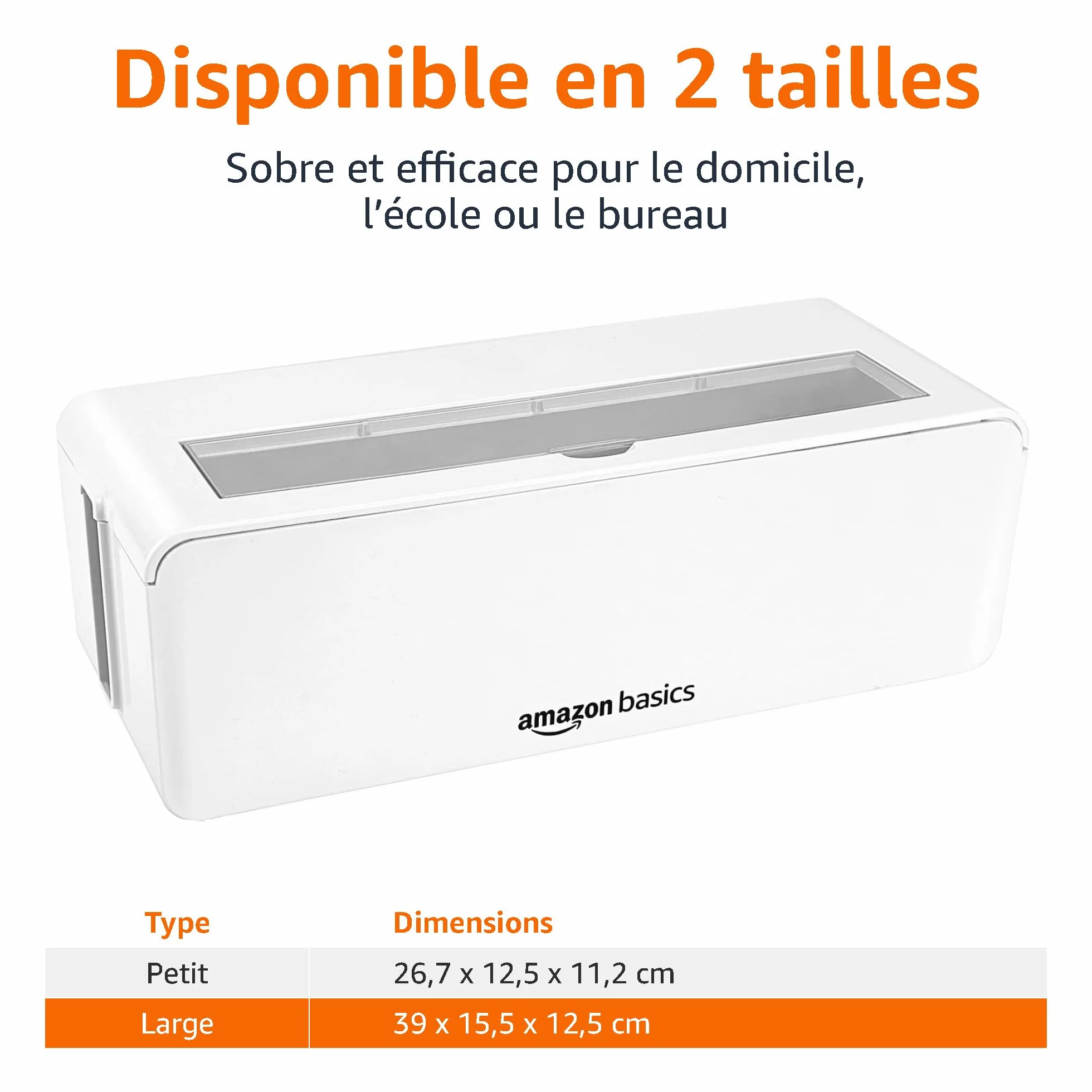 Amazon Basics Boîte de rangement pour câbles Grande blanc