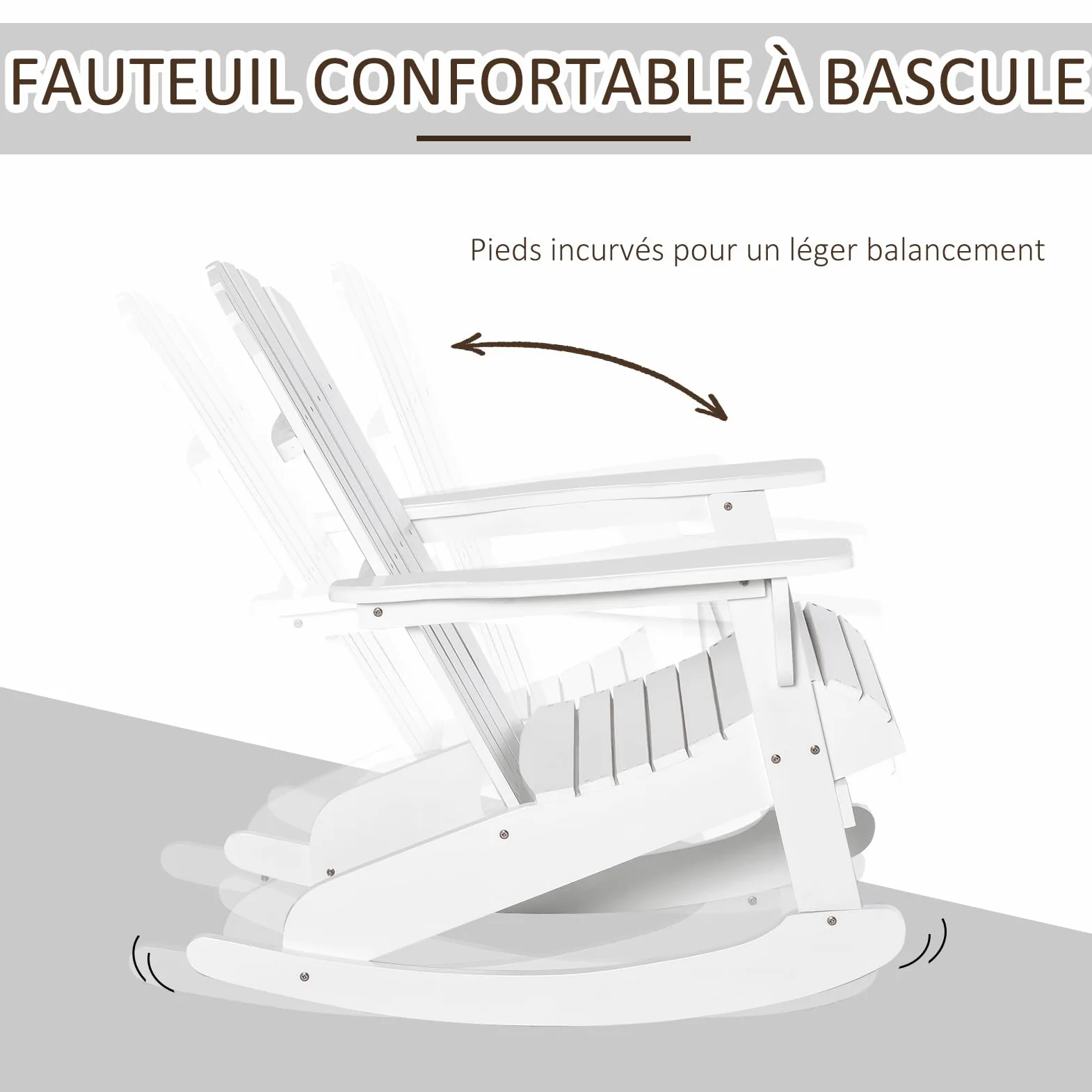Outsunny Fauteuil de Jardin Adirondack à Bascule Rocking Chair Assise Dossier Ergonomique Style néo-rétro en Bois Massif traité Peint Blanc