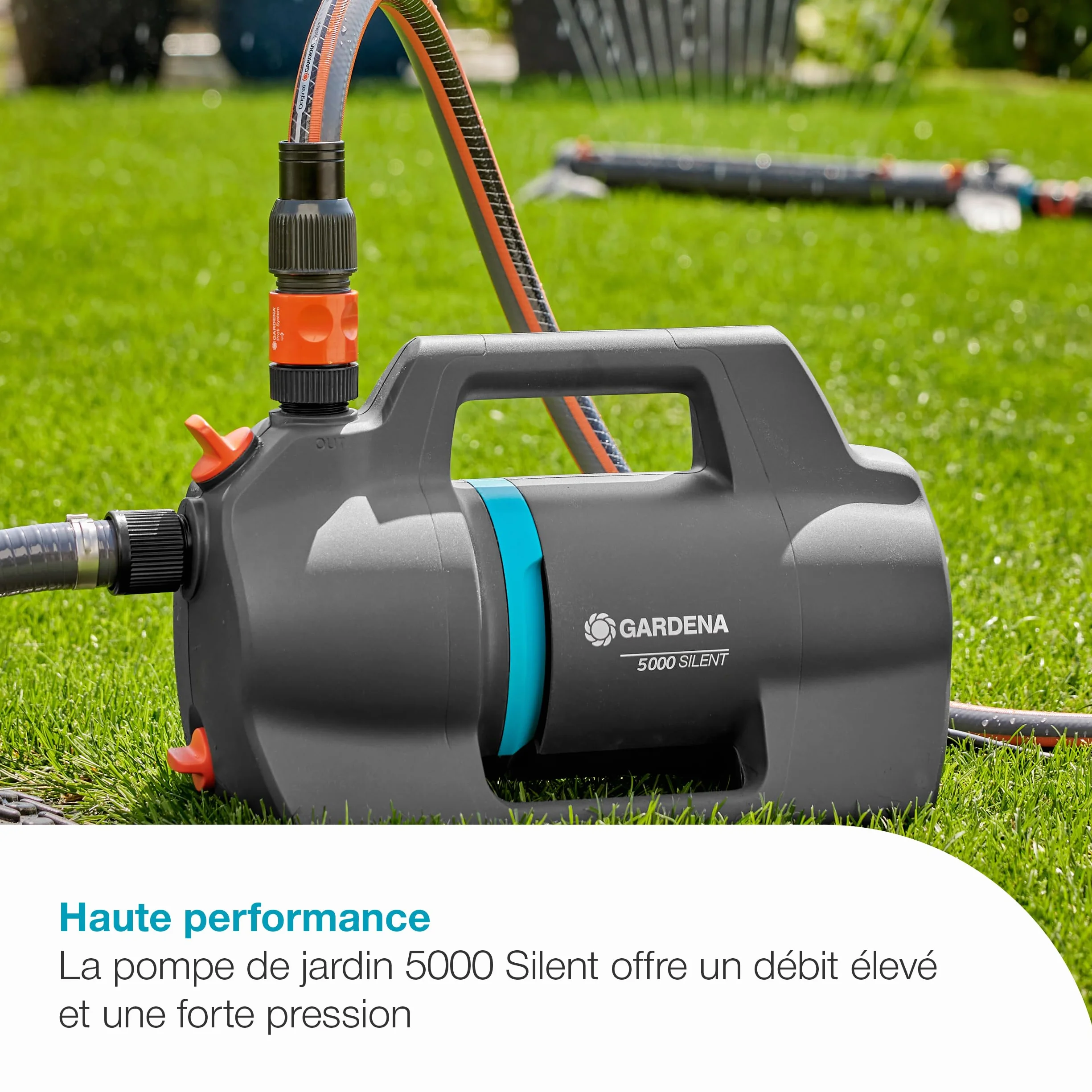 GARDENA Pompe d'arrosage de surface 5000 Silent, 26% débit supérieur, Technologie silencieuse (9080-20)