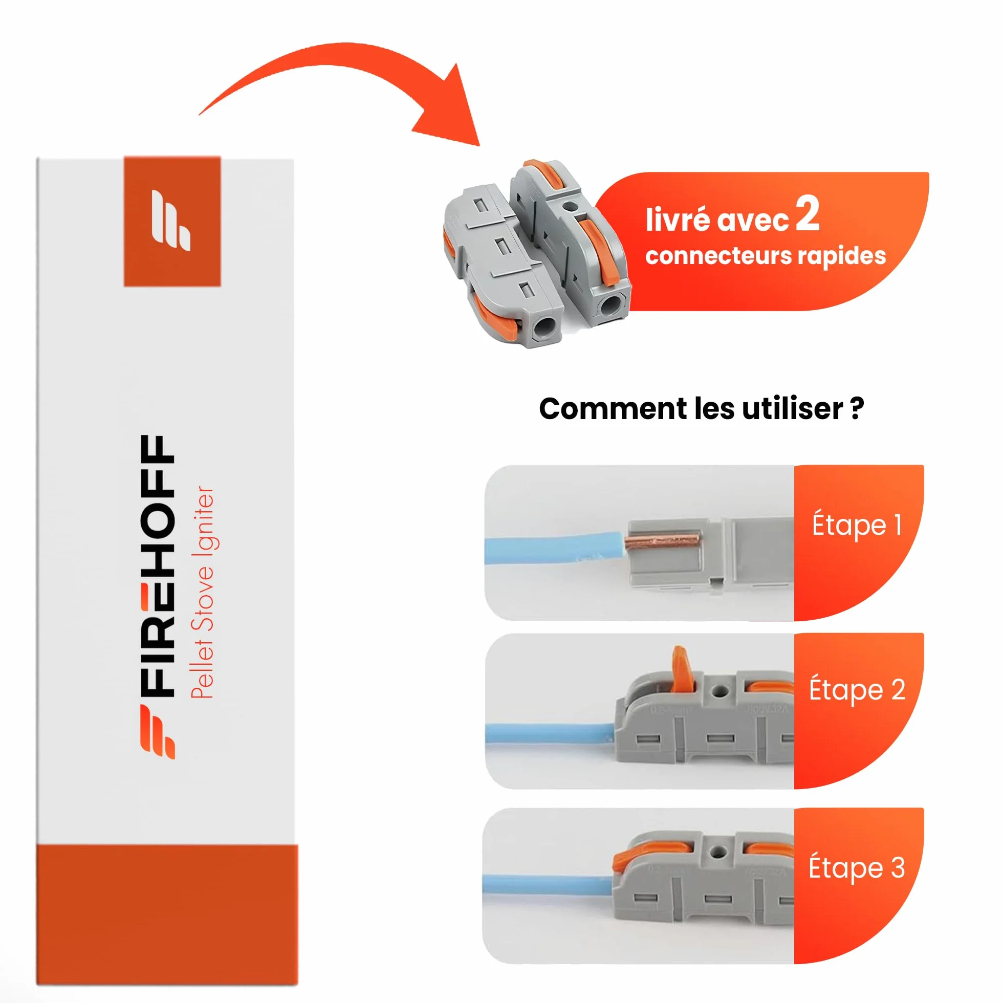 Bougie d'allumage 300 W 140 mm 9,9 mm filetage 3/8 2 cosses mâles 6,3 mm pour poêle à granulés