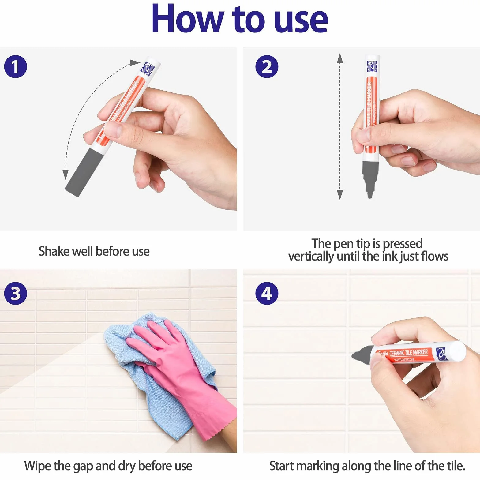DONQL Stylo Joint Carrelage Gris 6 Pièces avec Pointes de Rechange Rénovateur Coulis
