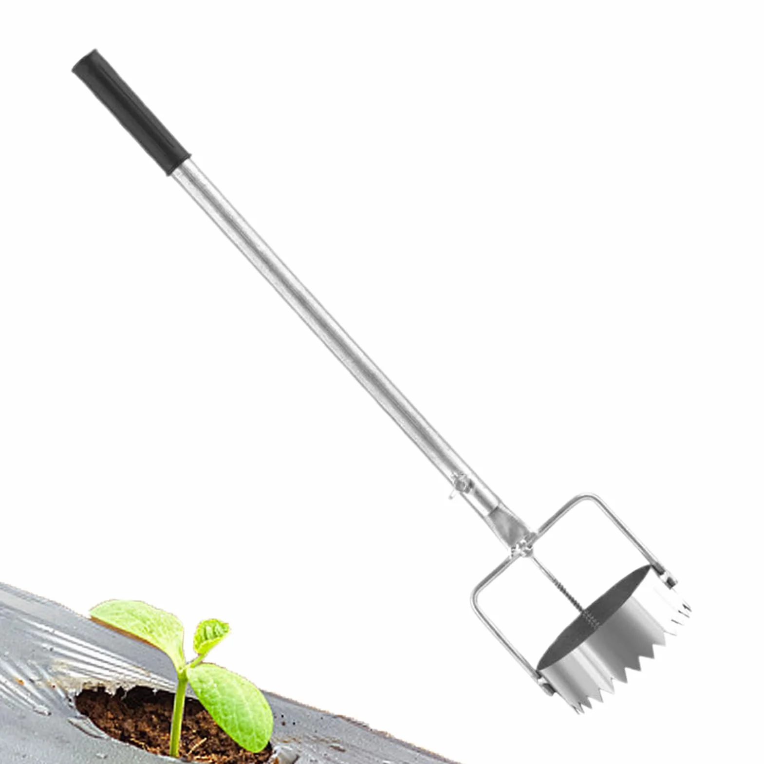 Perforatrice de Film de paillage 10 cm avec poignée rétractable 44-75 cm Outils de creusage de Trous pour, Outils de Jardinage pour pelouse, légumes, Plantation, serres, tête en