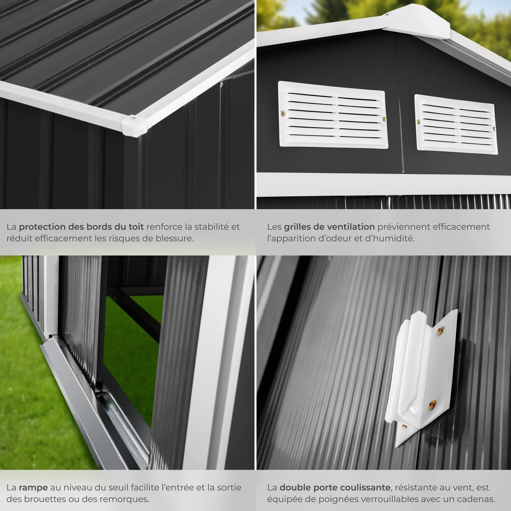 tectake® Abri de Jardin en métal 4.2m³, Cabane de Jardin à Outils, Toiture 2 pans avec Fondation, Rangement et Stockage extérieurs Moto Vélo Tondeuse Brouette Outils de Jardinage, 214 x 130 x 185 cm
