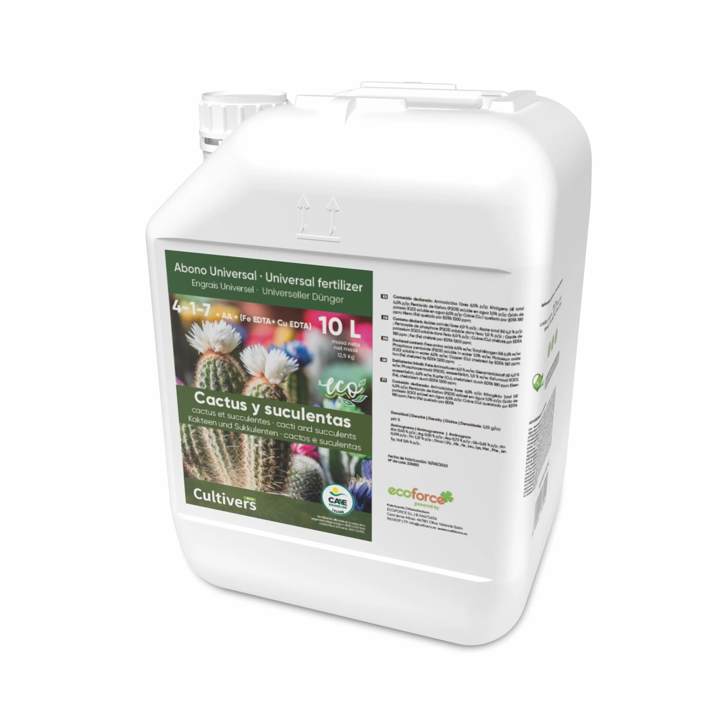 CULTIVERS Engrais Biologique pour Cactus et Plantes Grasses 10 L. Engrais Liquide pour Une Croissance Saine avec Une Plus Grande Floraison.