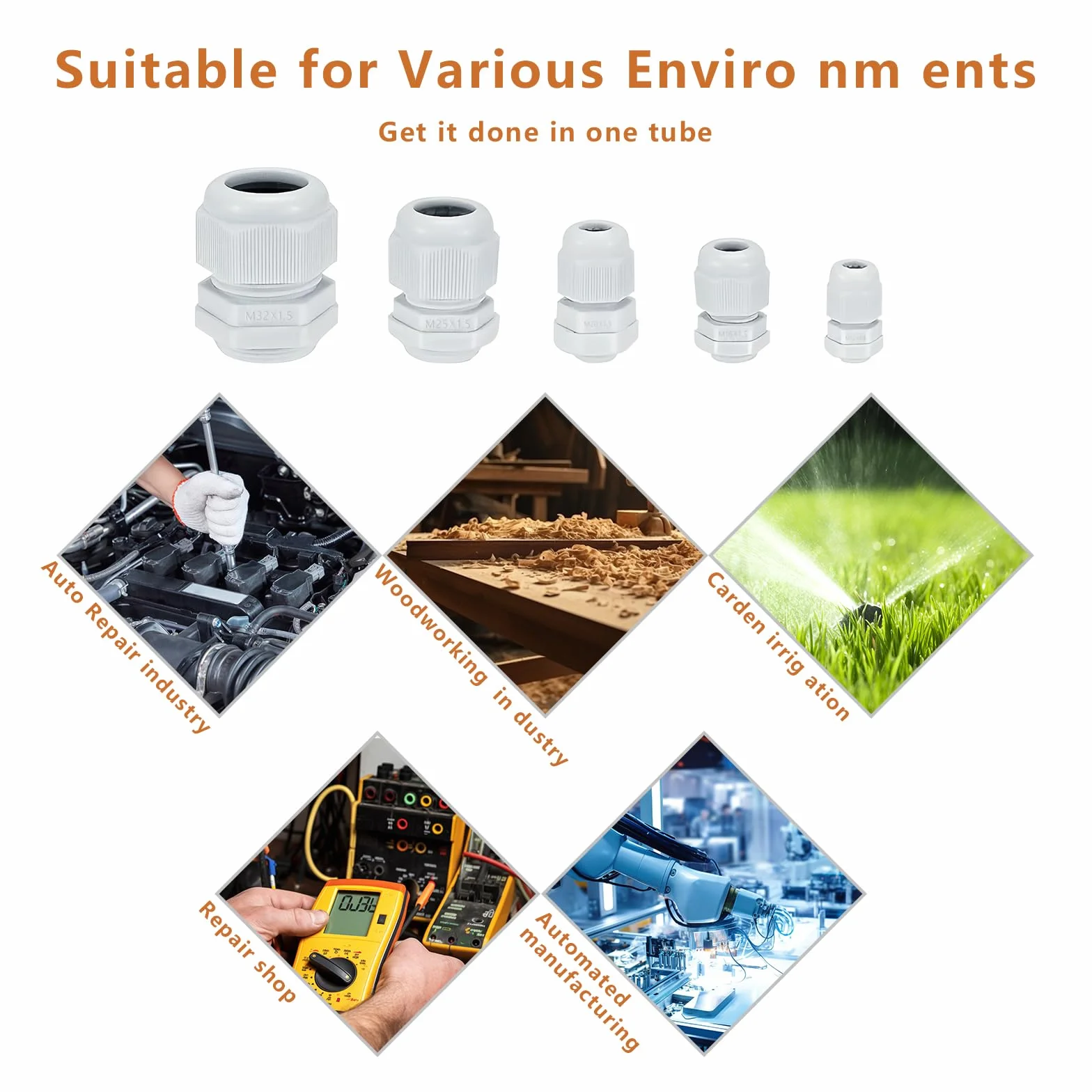 Presse-étoupes M12 M16 M20 M25 M32 IP68 étanches réglables pour câbles nylon plastique lot de 58