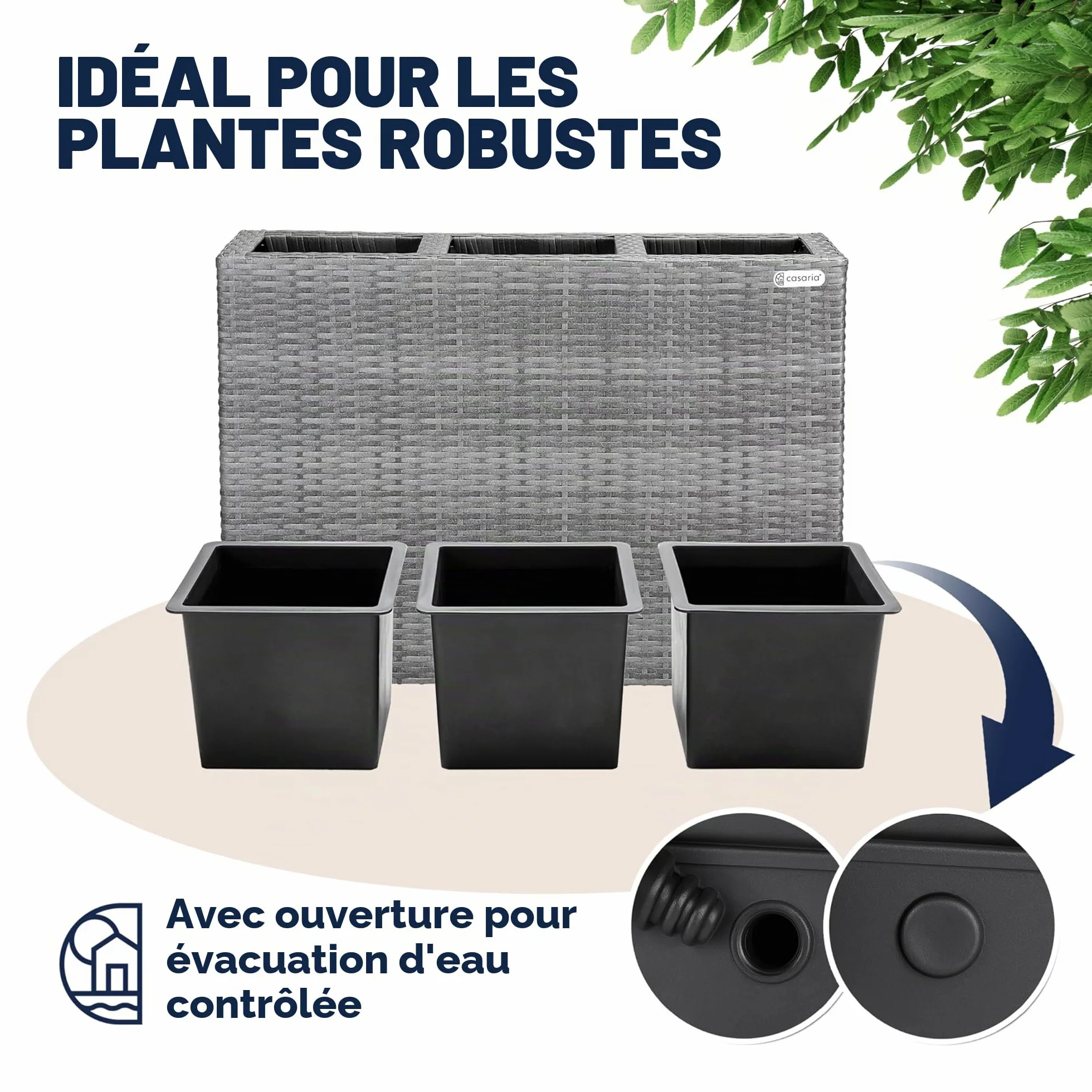 Casaria Jardinière en polyrotin avec Treillis Gris 146 x 83 x 30,5 cm Set de 3 Pots de Fleurs bac à Fleurs pour Jardin Maison Balcon