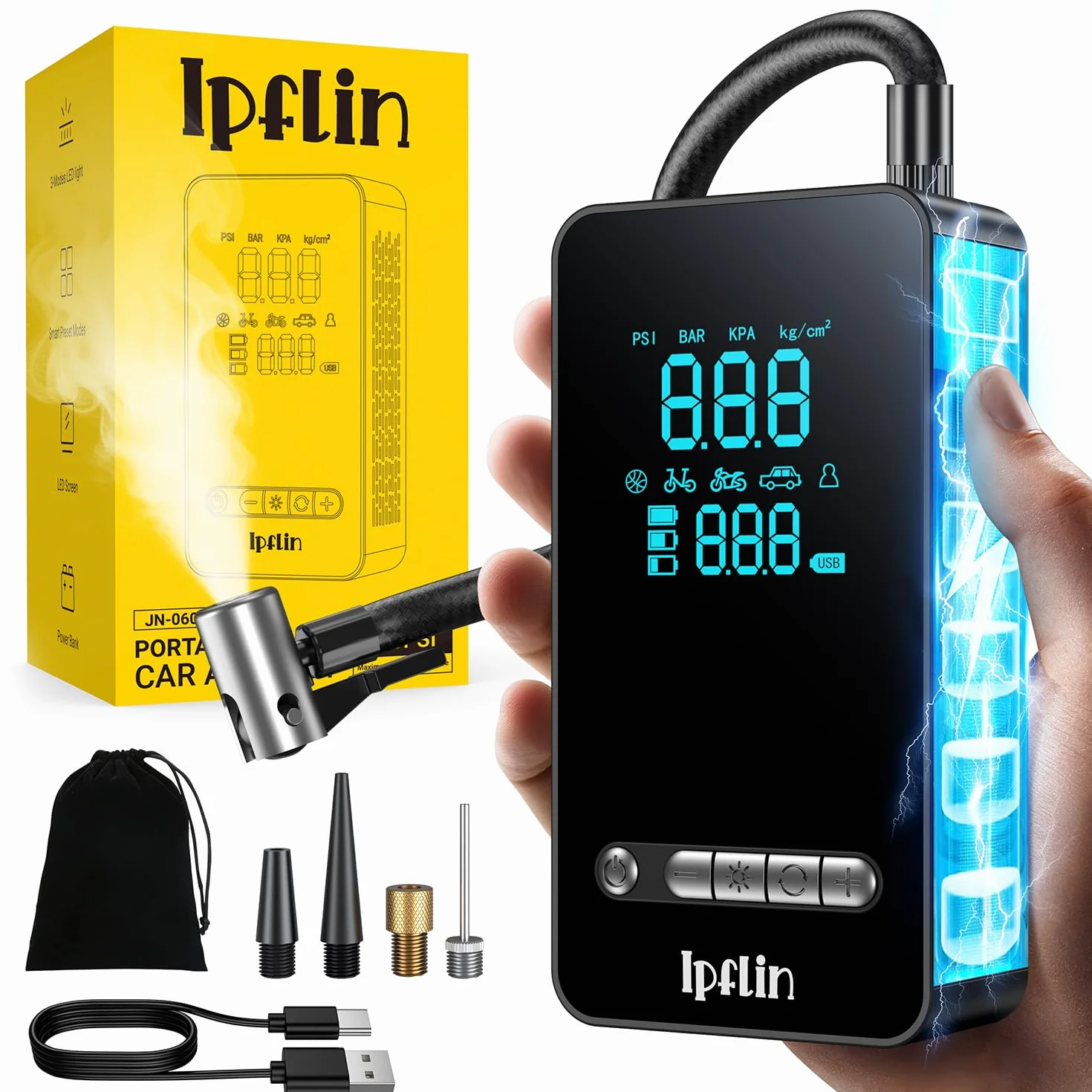 Gonfleur Pneus Voiture Sans Fil 150 PSI Compresseur Air Portatif Batterie Rechargeable