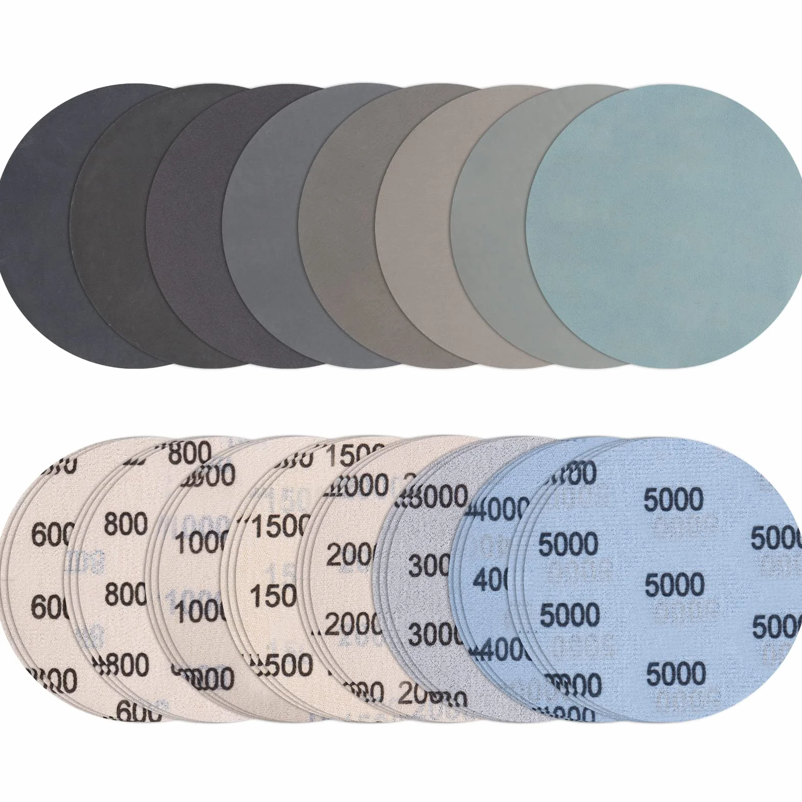 Papier de Verre Sec à l'eau 125mm 24 Pièces Abrasif Rond Grain 600-5000 Disques de Ponçage Polissage Métal Bois