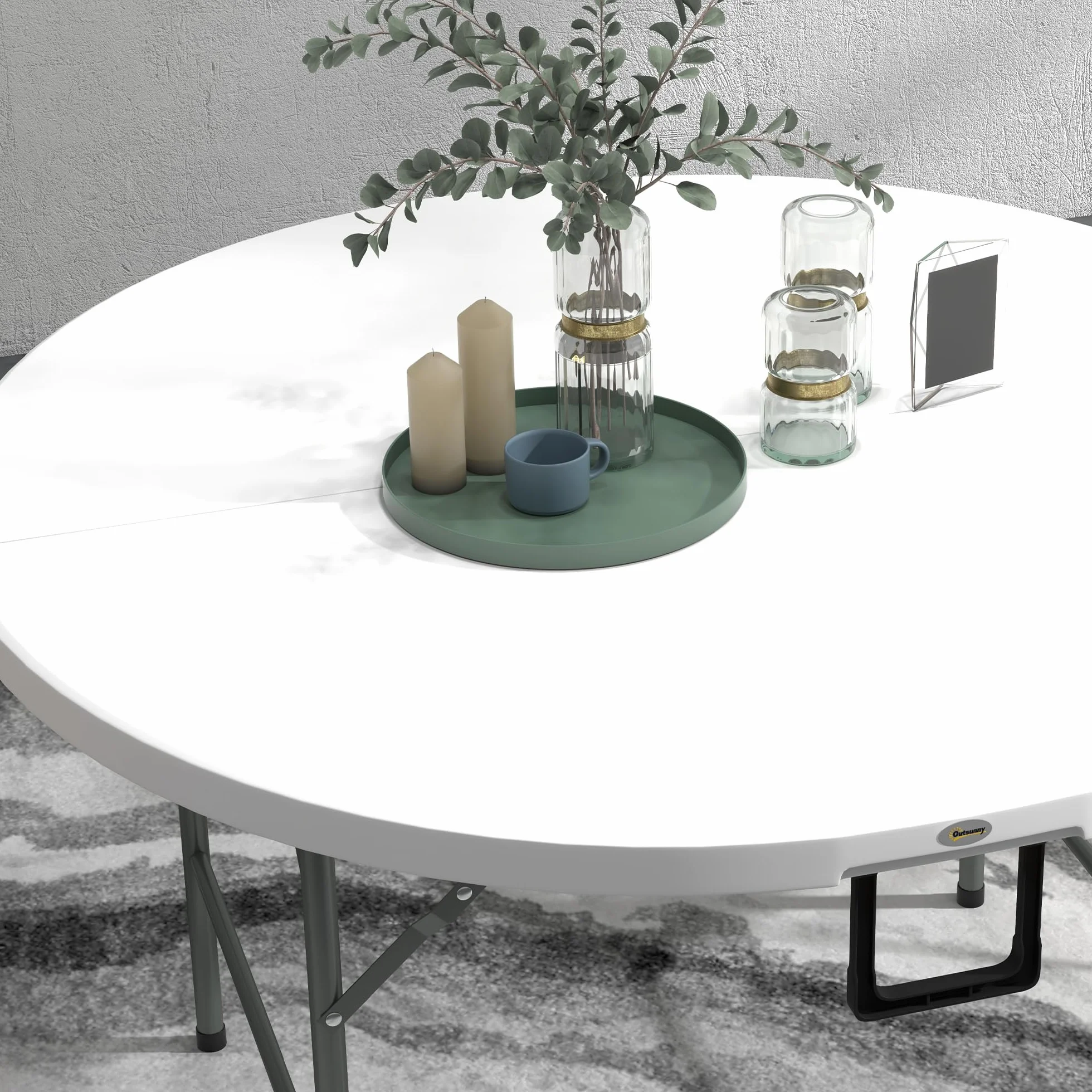 Outsunny Table Ronde de Jardin Pliante Ø122 cm 6 Personnes Structure Métal Plateau HDPE