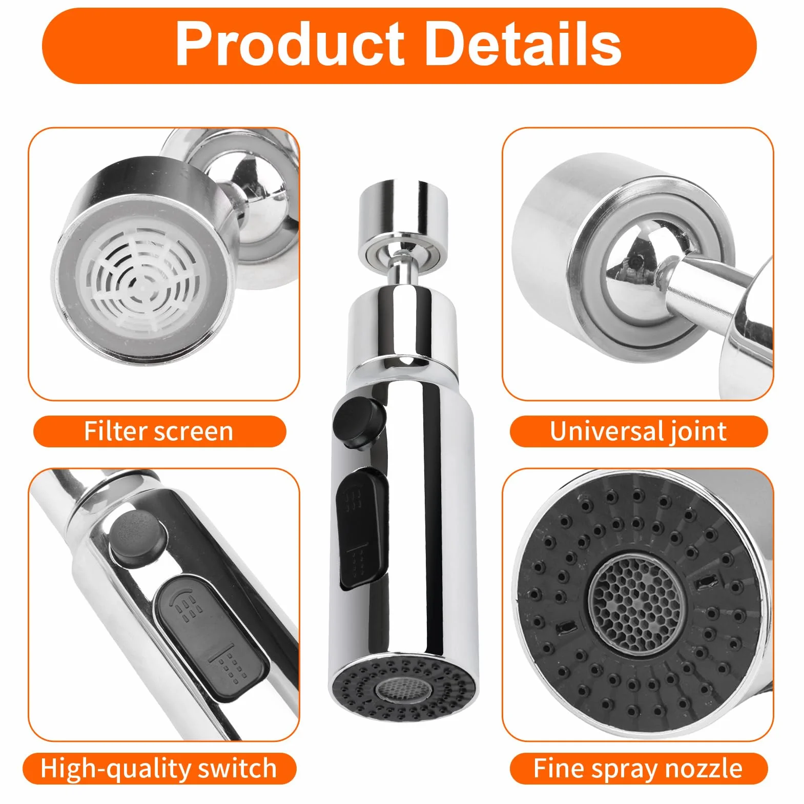 Aérateur de Robinet 360° 3 Modes Mousseur Robinet Économie Eau Cuisine Adaptateur Universel Orientable Argent