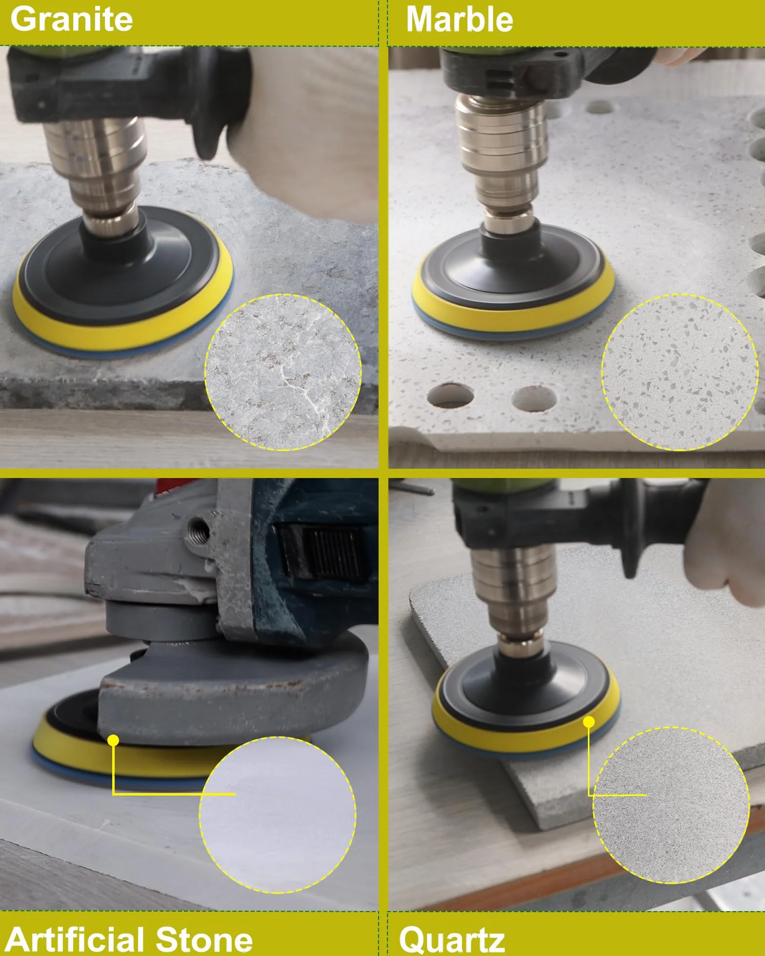 Disque Diamant Polissage 4" 100mm 8 Pièces Grain 50 100 200 400 800 M14 Support Pads pour Granit Marbre Pierre Meuleuse D'angle