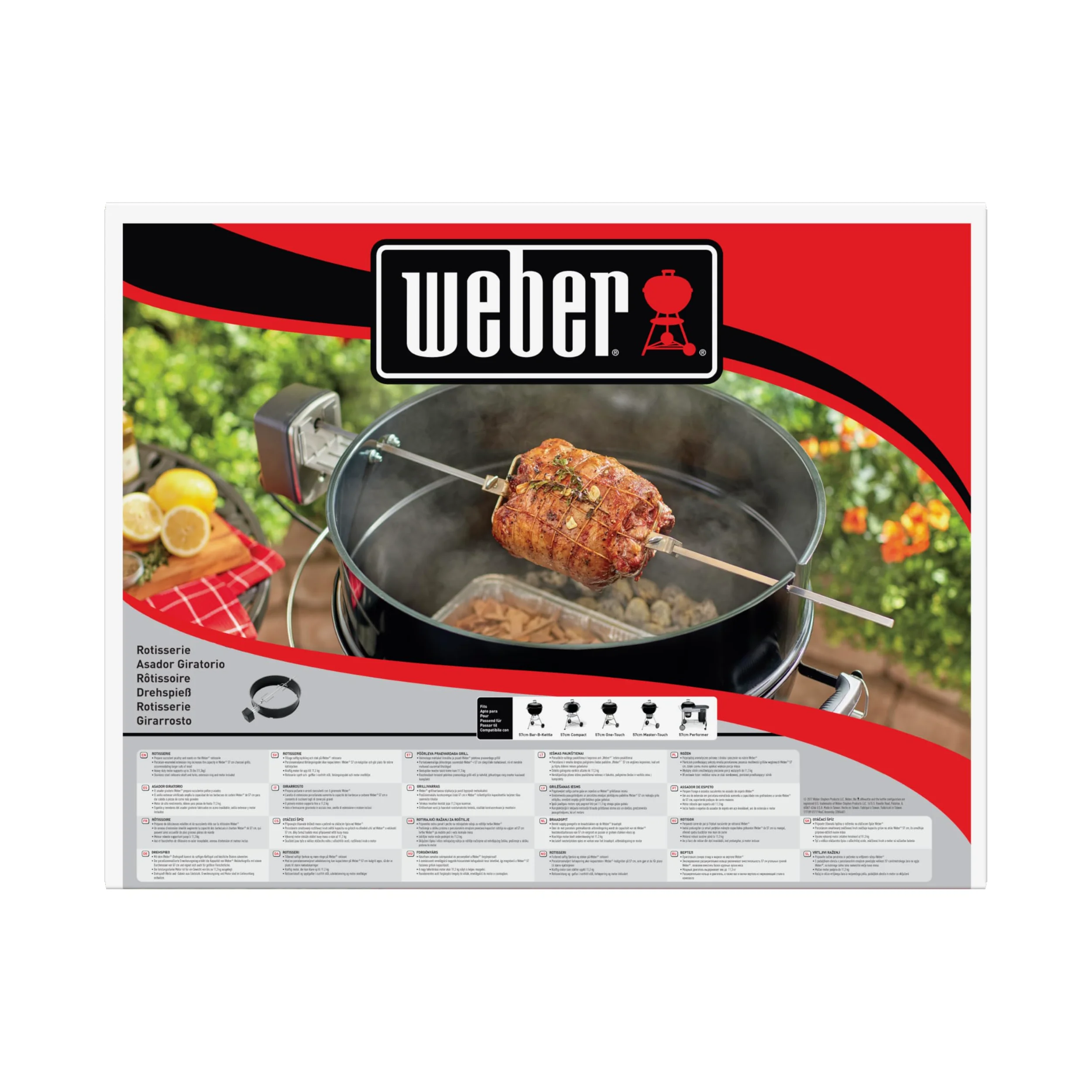 Weber Rôtissoire pour barbecues à Charbon 57 cm/Broche motorisée pour Une Cuisson homogène des rôtis et volailles – Noir/Argent (7494)