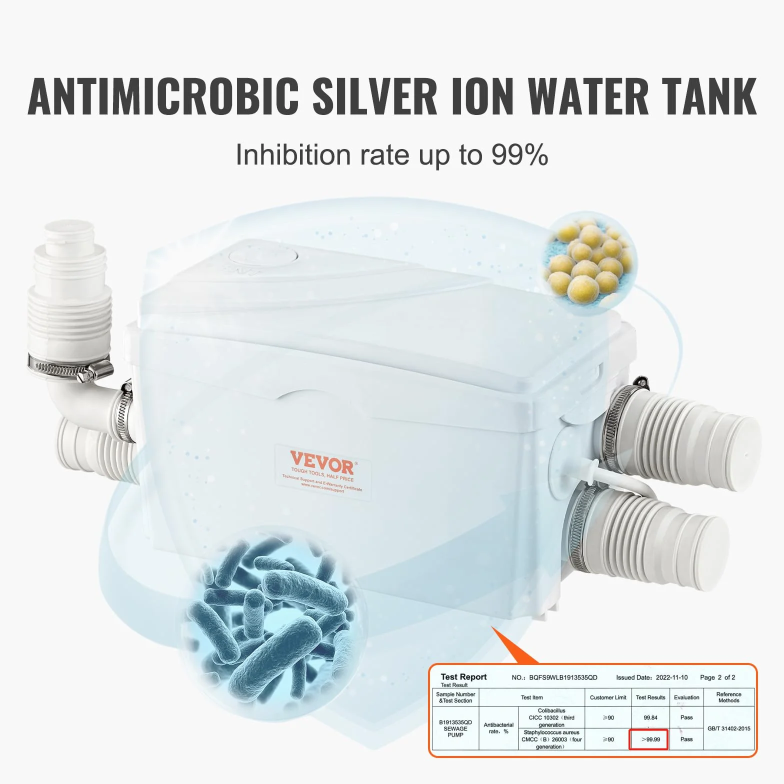 VEVOR Pompe de relevage eaux grises 350 W 6000 L/h 7 m 3 entrées d'eau