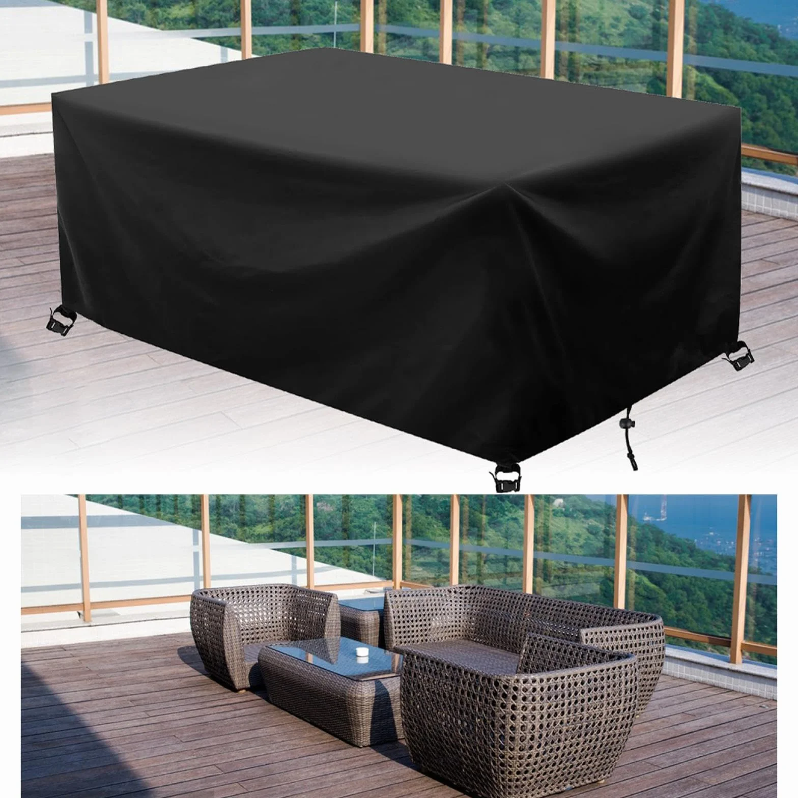 Housse Salon de Jardin 240x130cm Exterieur Impermeable Bâche de Protection Exterieur Table Coupe-Vent Anti-UV Résistant à la Déchirure Housse pour Mobilier De Jardin 240x130x90cm/LxlxH-Noir