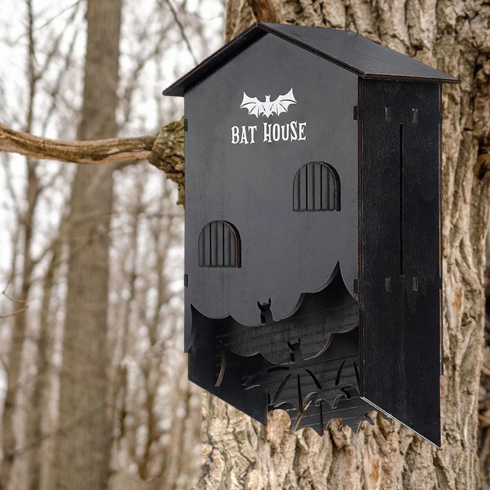 Maison de Chauves-Souris En Bois, Nichoir Chauve Souris Exterieur, Boîte à Trois Chambres, Abri à Chauve Souris, Résistant aux Intempéries
