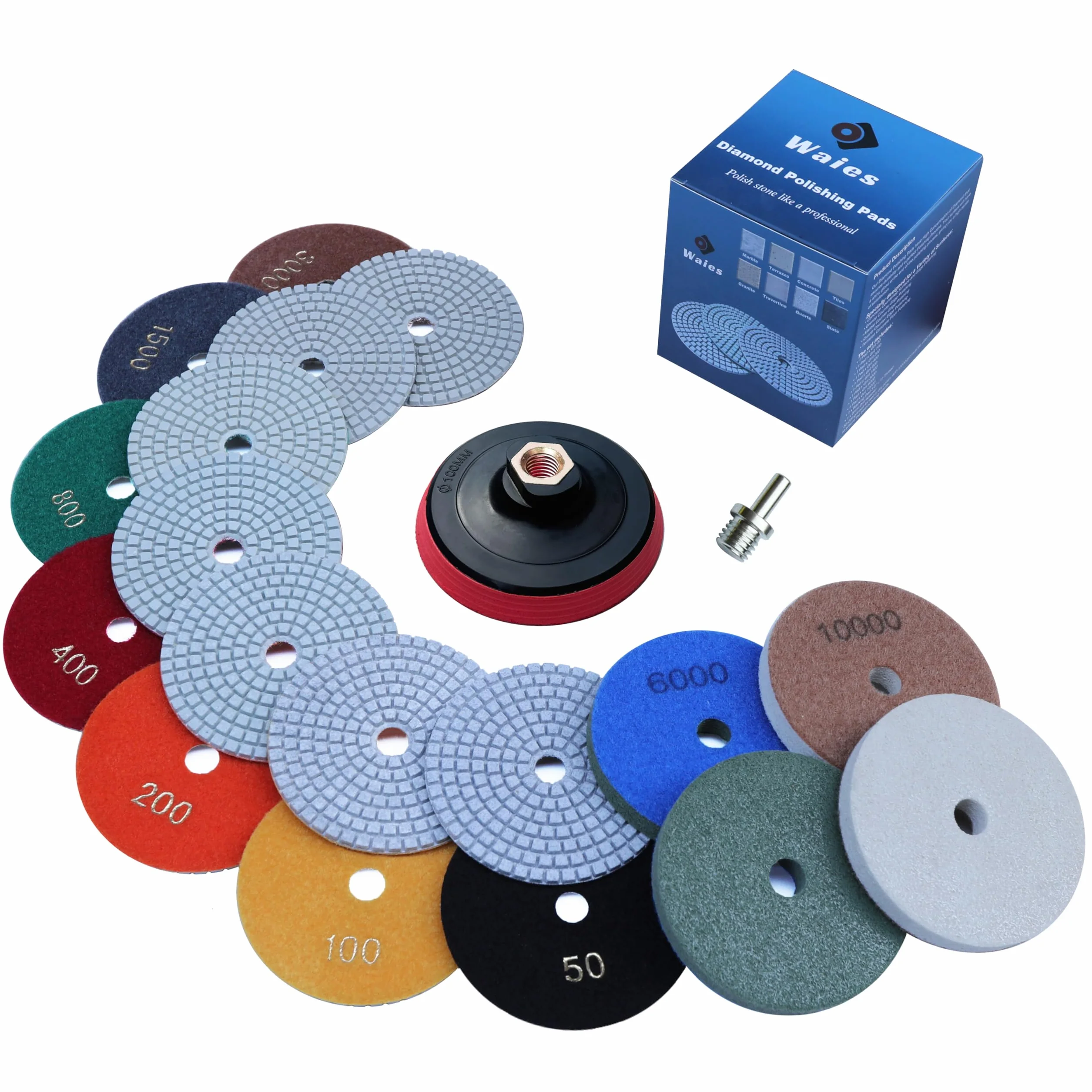 Disques à Polir Diamant 4 Pouces 100mm M14 Grains 50-10000 pour Béton Granit Marbre