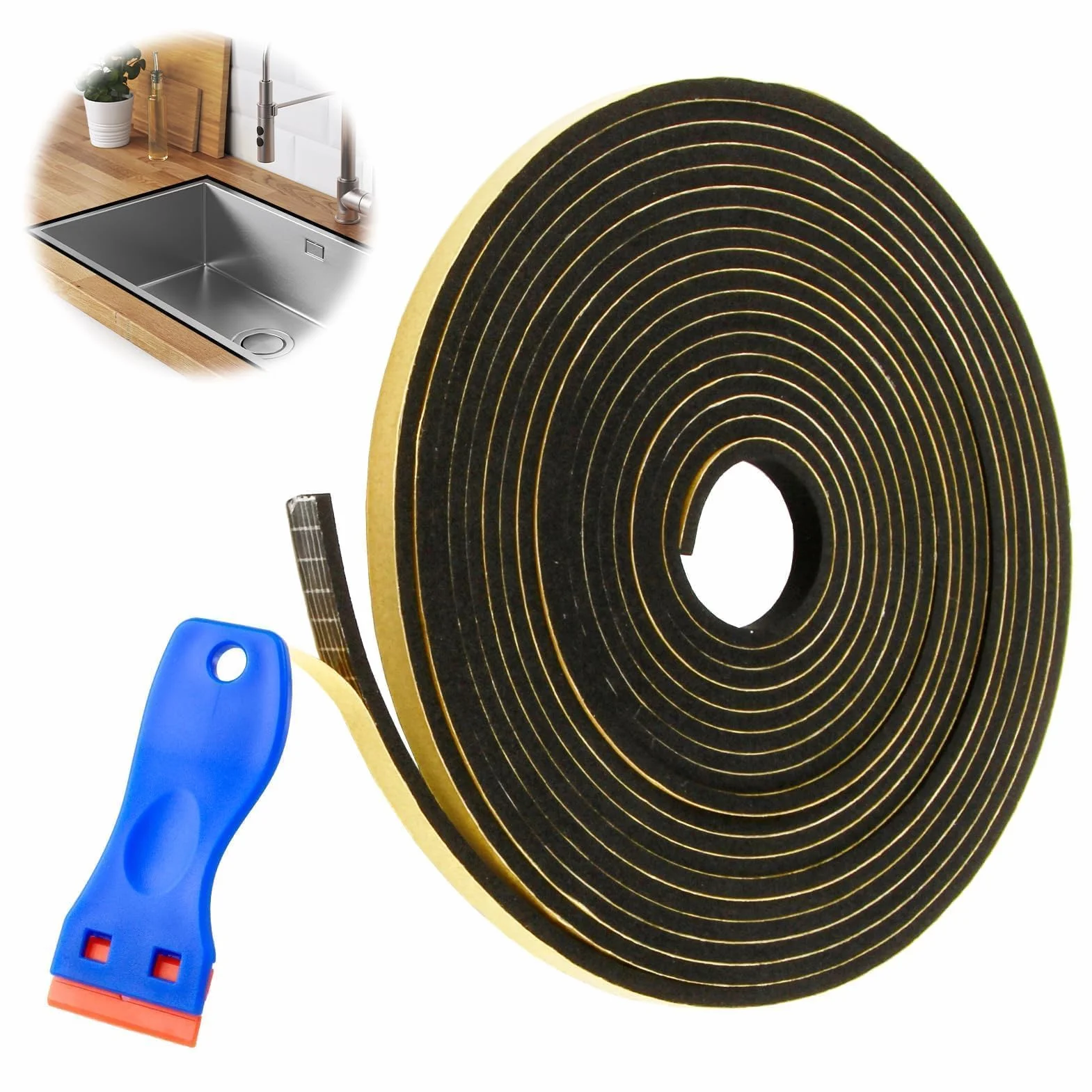 Joint Mousse Adhésif Autocollant 5m pour Plaque de Cuisson avec Grattoir 6x3mm