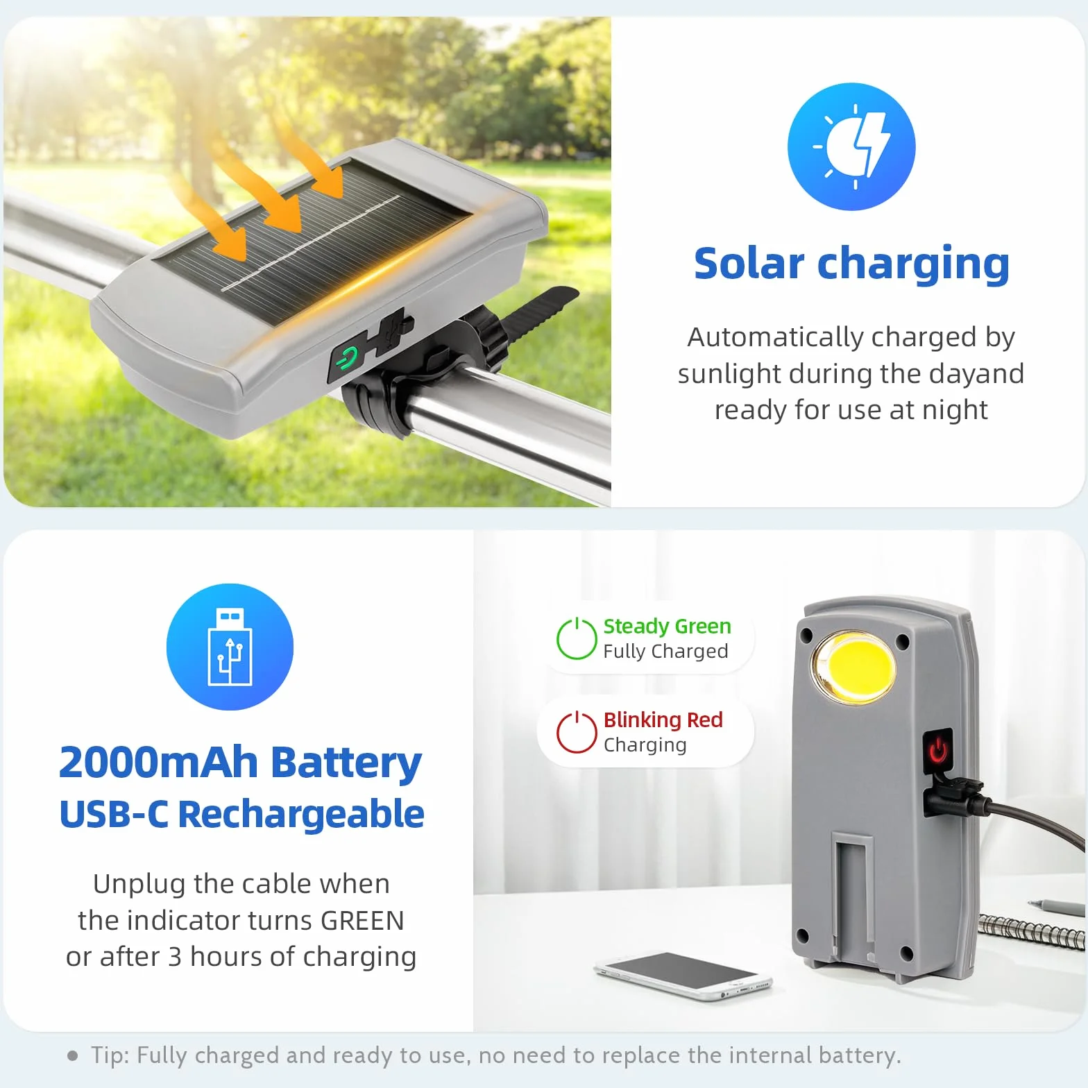 Lampe solaire barbecue Blackstone Weber Grill USB-C rechargeable solaire 360° allumage arrêt automatique