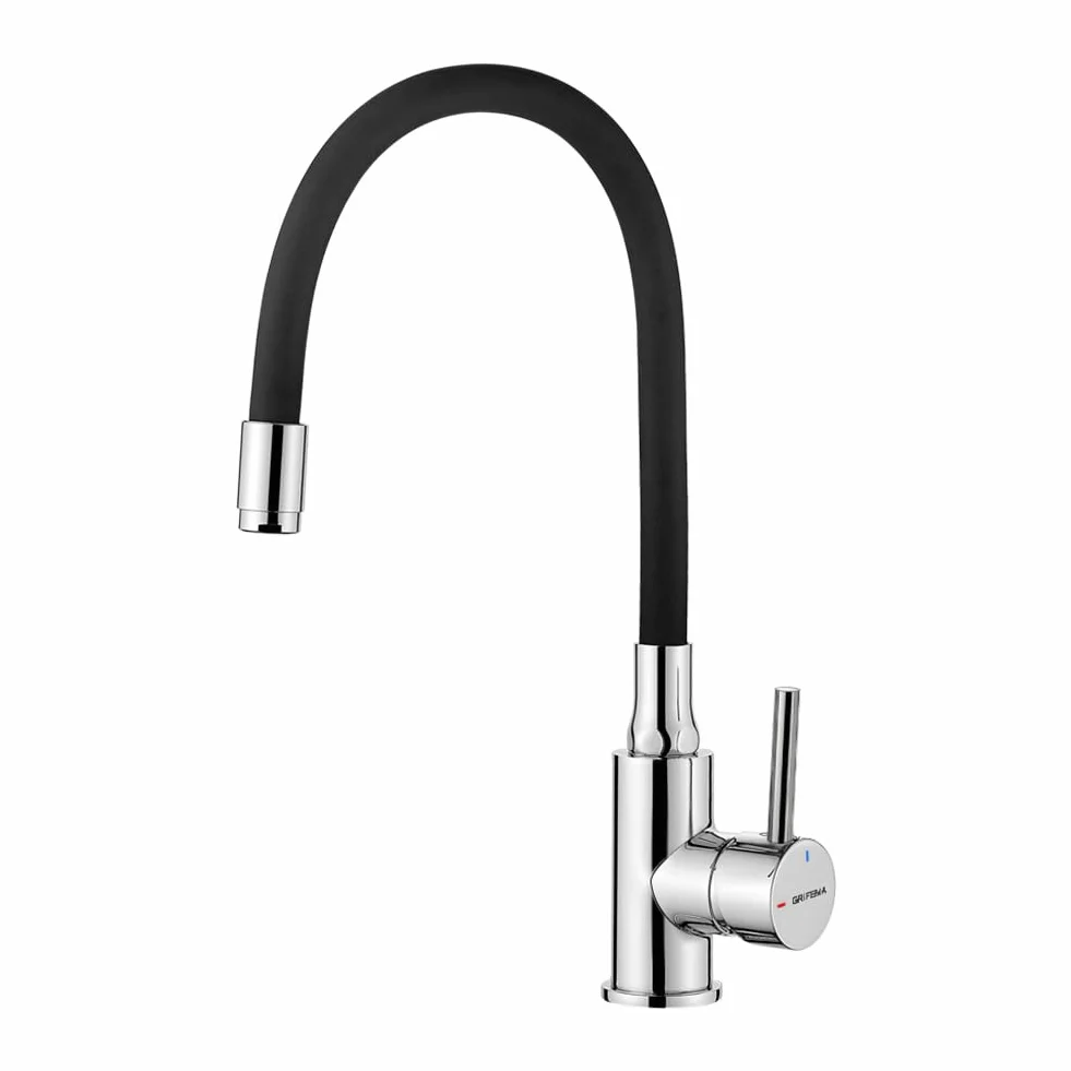 GRIFEMA Mitigeur Évier Bec Flexible Rotative 360° Chrome Noir G4002-2