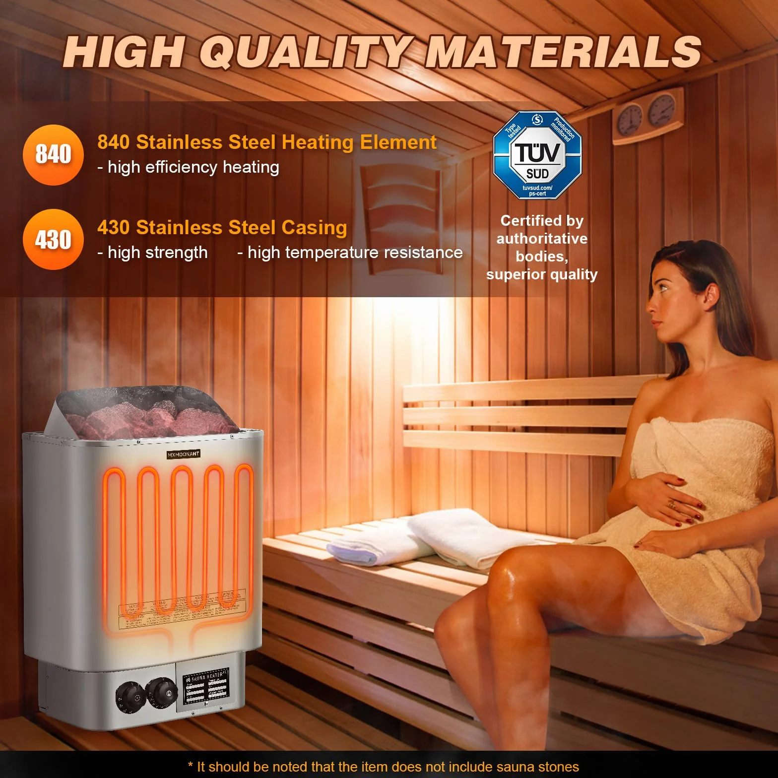 Mxmoonant Poêle électrique pour sauna 6kW max. 9 m³ avec hygrothermographe