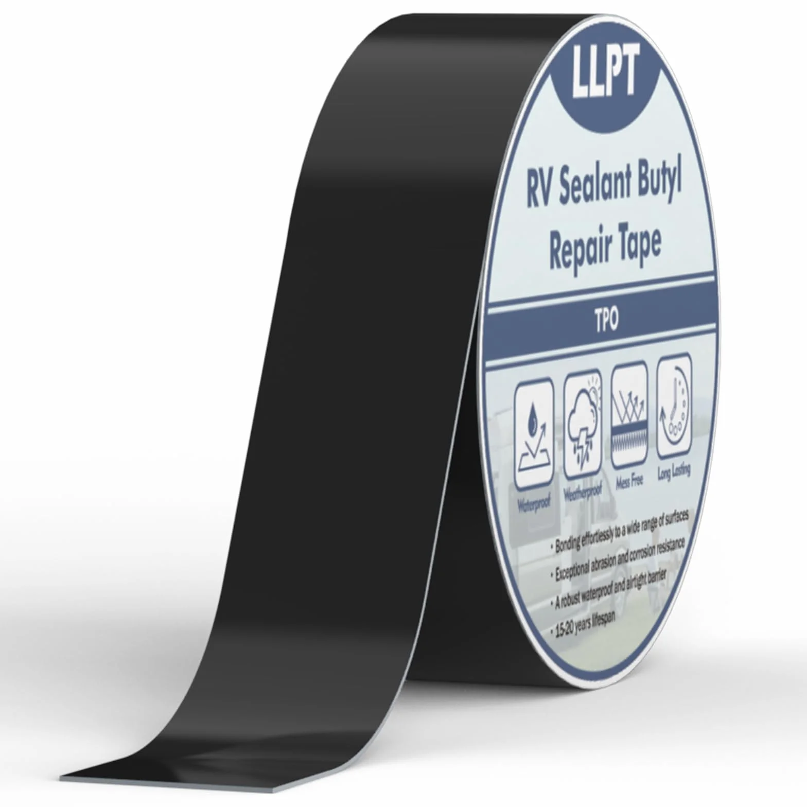 LLPT Ruban étanche en Butyle Noir 51 mm x 15 m pour RV Camping-car Bateau Réparation Fuite