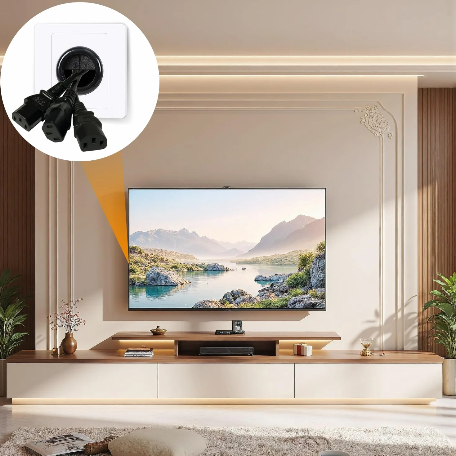 Lot de 2 Passe-Câbles Muraux, Gestion des Câbles pour TV et Bureau