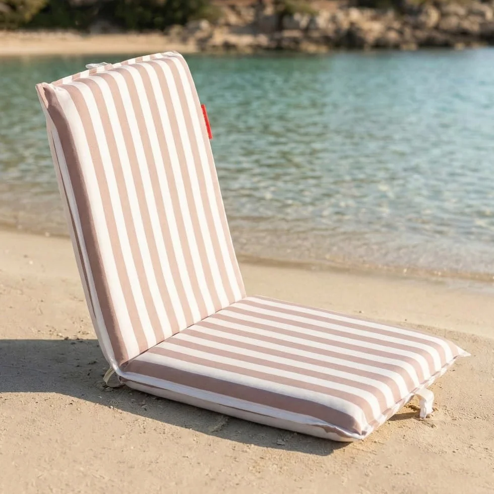 Flamingueo Chaise Longue Pliante de Plage 5 Positions Inclinaison Poignées Sac à Dos Résistante à l'eau Polyester Beige
