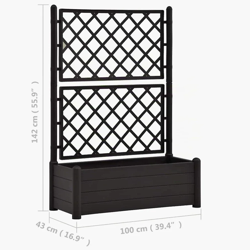 vidaXL Jardinière avec Treillis Lit Surélevé de Jardin Boîte à Fleurs Bac à Plantes Boîte de Plantation Extérieur Patio 100x43x142 cm PP Anthracite