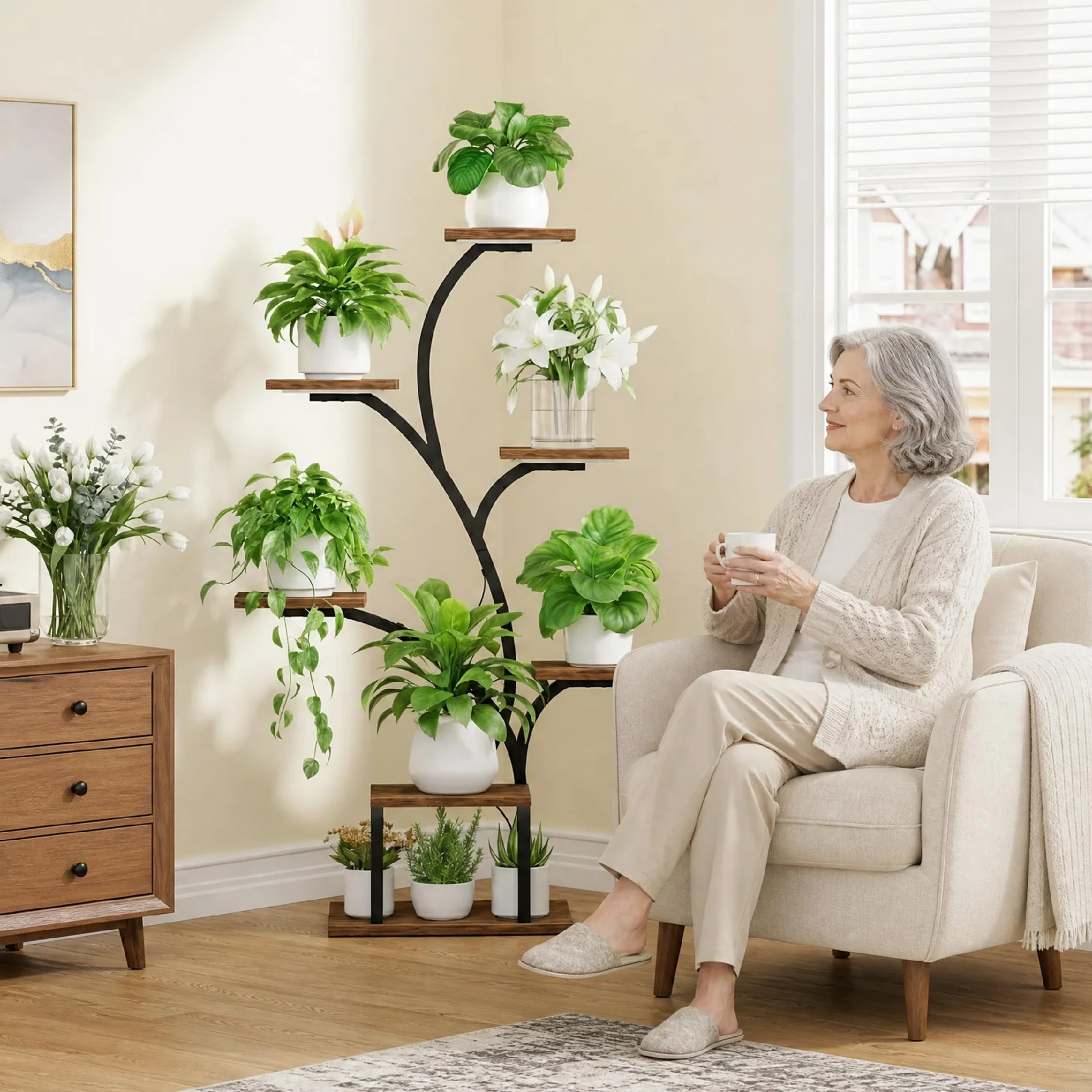 BACEKOLL Support pour plantes d'intérieur avec lampes de croissance, étagère à 7 niveaux, en métal en forme d'arbre