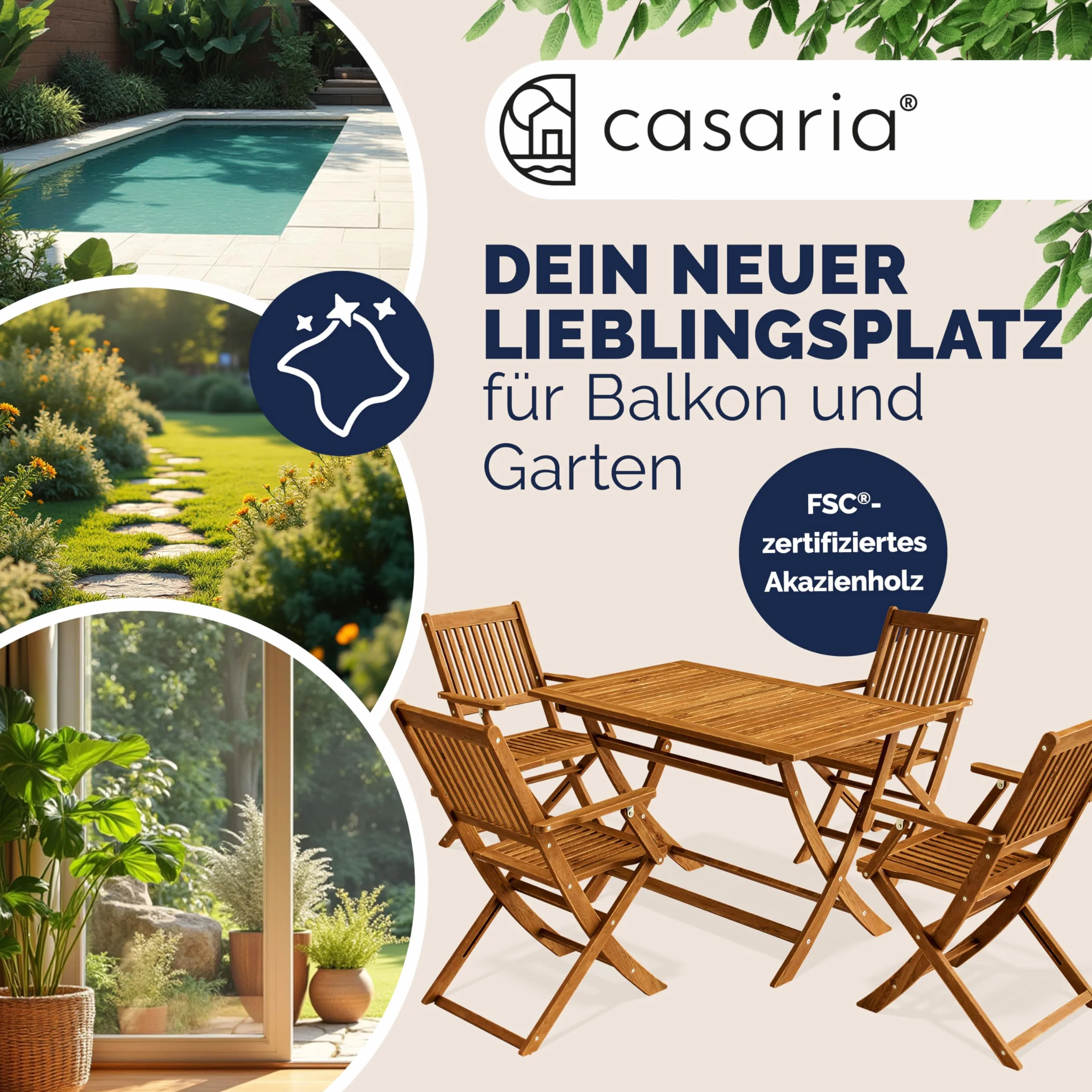Casaria® Ensemble de Meubles de Jardin Sydney avec accoudoirs Salon de Jardin en Bois d'acacia certifié FSC® pour 4 Personnes Table Exterieur pour terrasse Version 2026