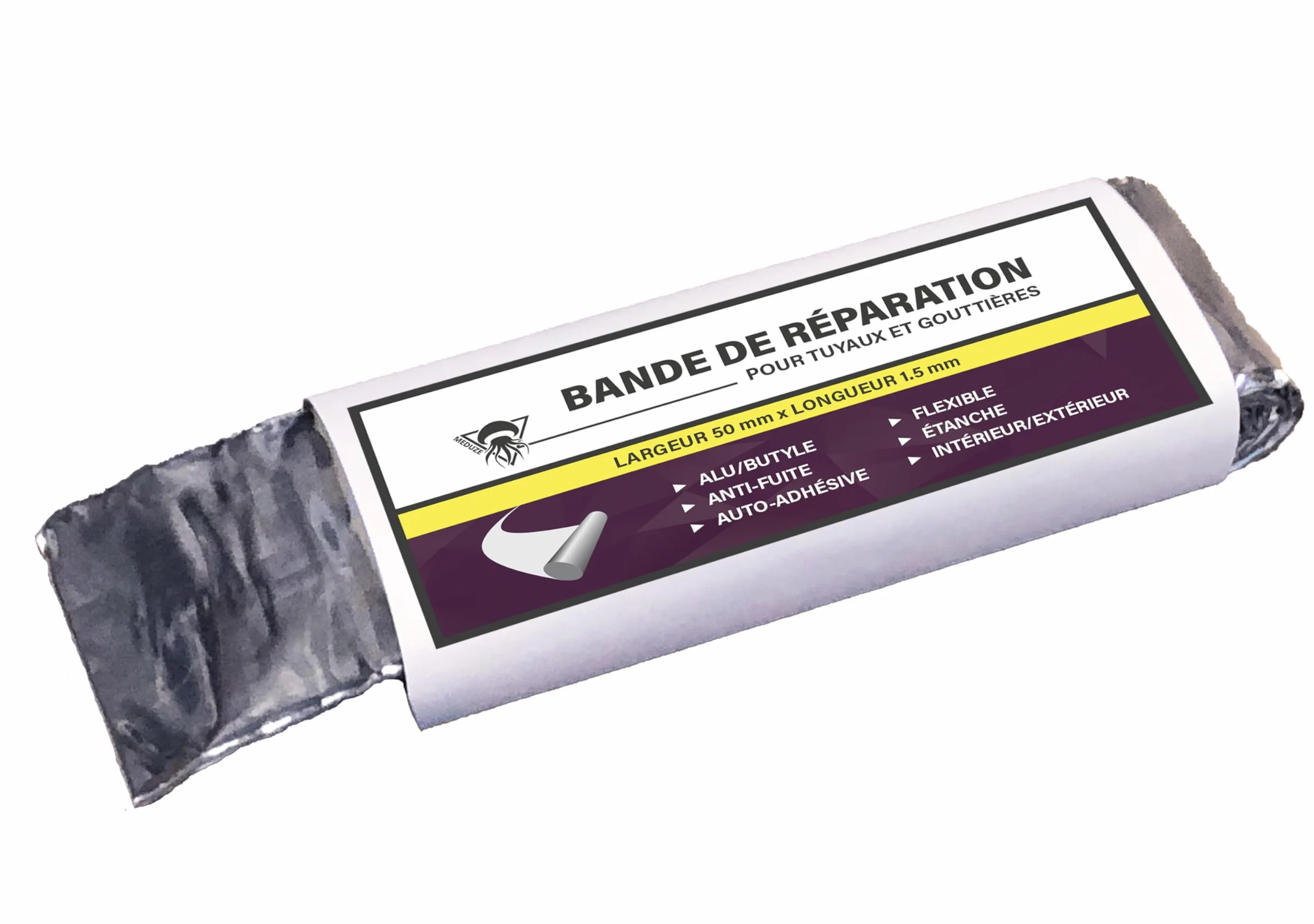 Méduze Bande de réparation pour tuyaux et gouttières 50 mm x 1.5 m Auto-adhésive Étanche Ruban alu/butyle 900 microns