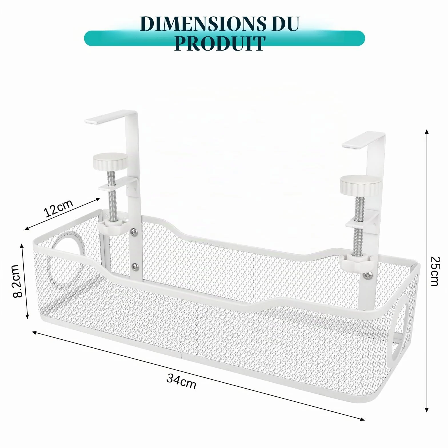 Plateau de Gestion des Câbles Sous le Bureau, Panier de Câbles en Maille Sans Perçage Blanc