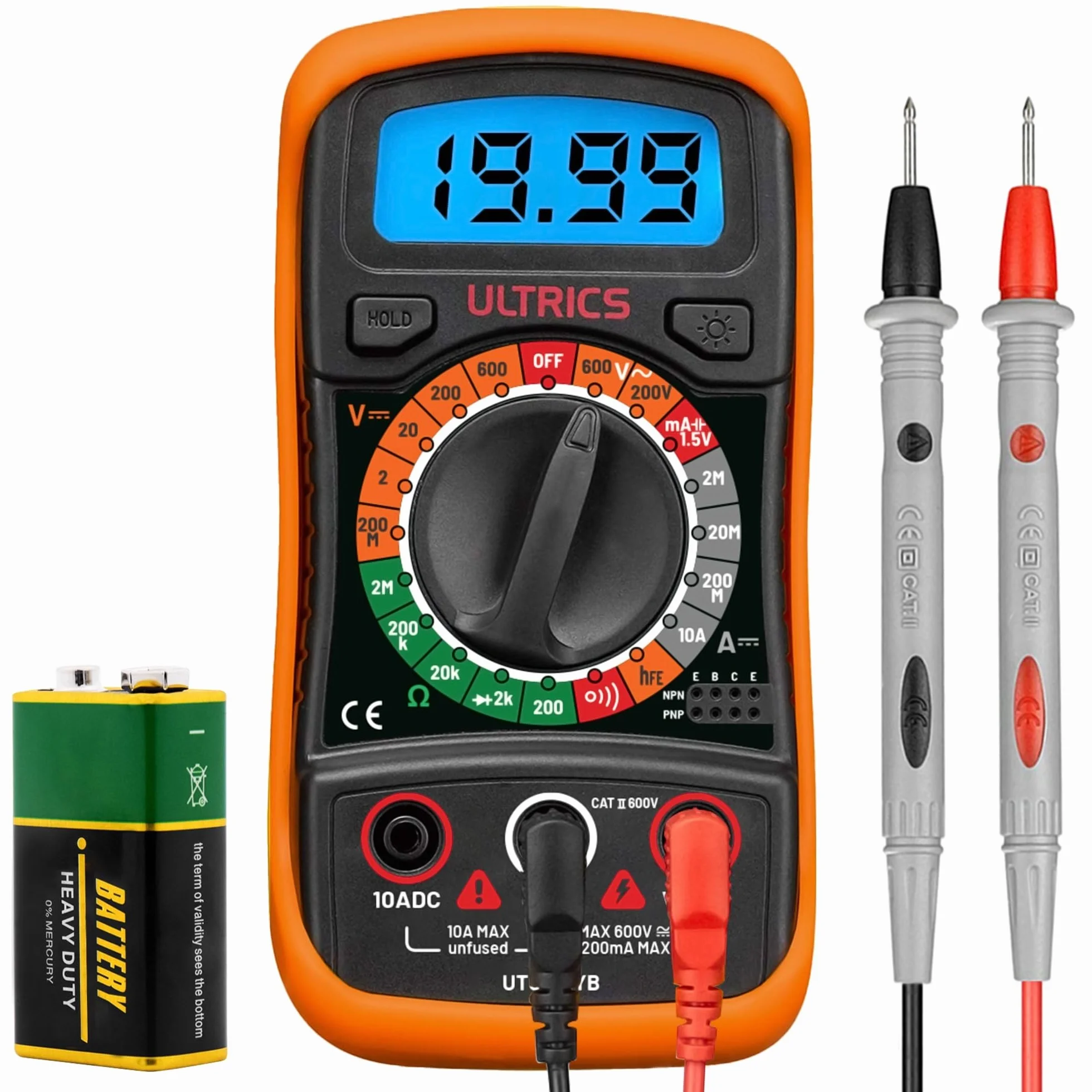ULTRICS Multimètre Numérique Digital Multimètre Testeur Électrique Multifonctions 4000 AC/DC Tension Courant Résistance Continuité Diode