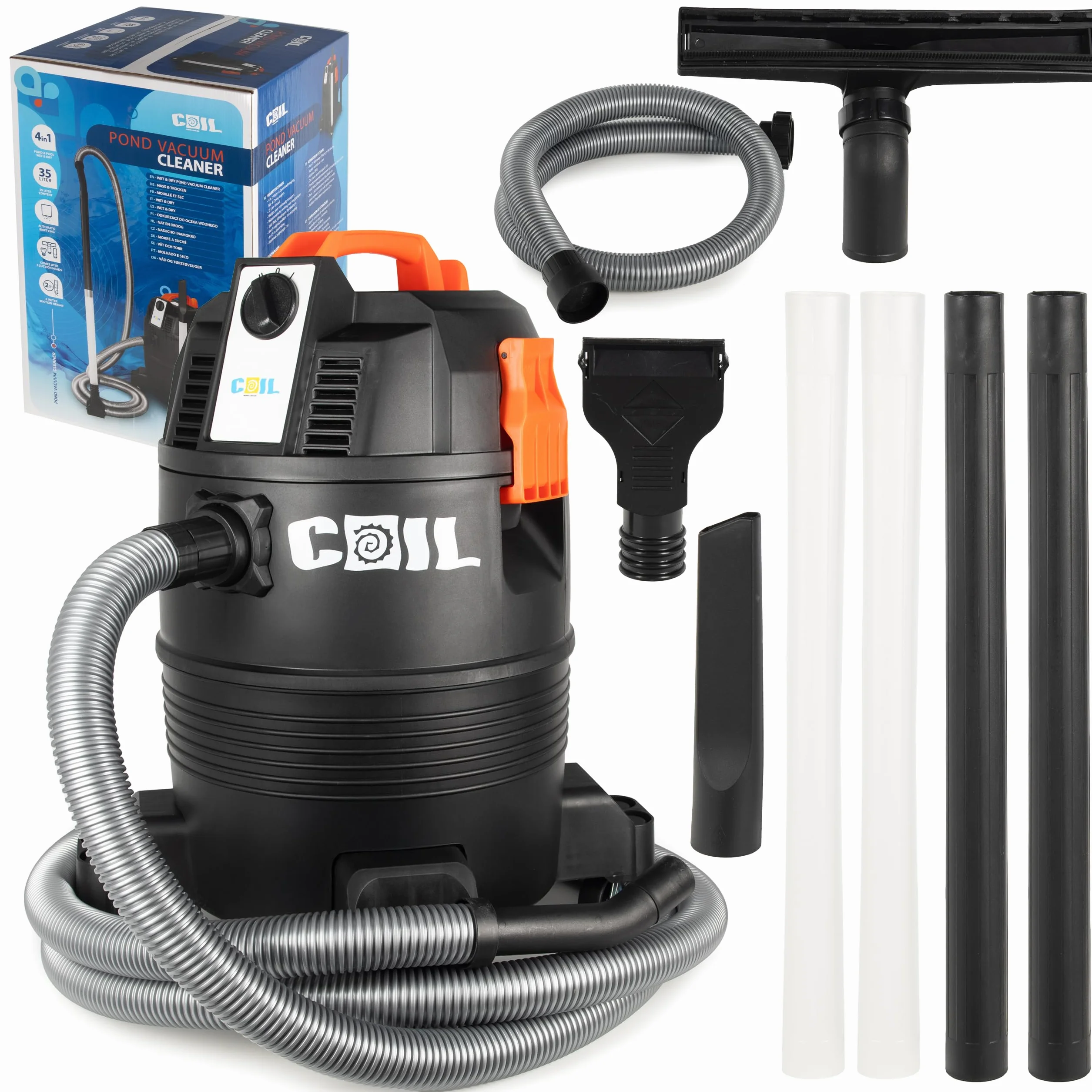 COIL Aspirateur de boues de bassin, aspirateur de boue, aspirateur de piscine, réservoir (35 l), fonction ventilateur, deux modes de fonctionnement, puissance d'aspiration : 18 KPa, 1600 W