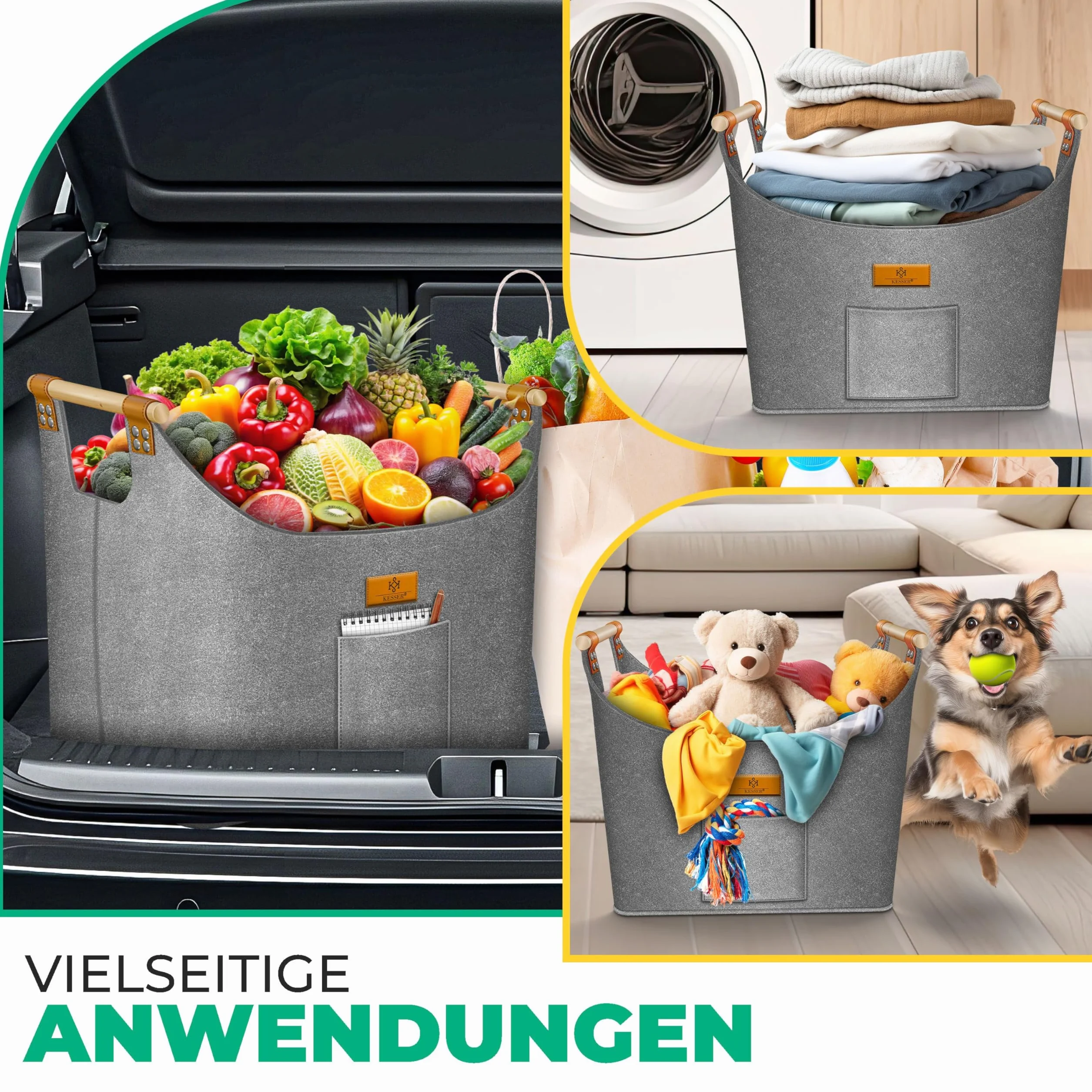 KESSER Panier à bois de chauffage 90 litres Sac en feutre extra épais Pliable Poignées renforcées