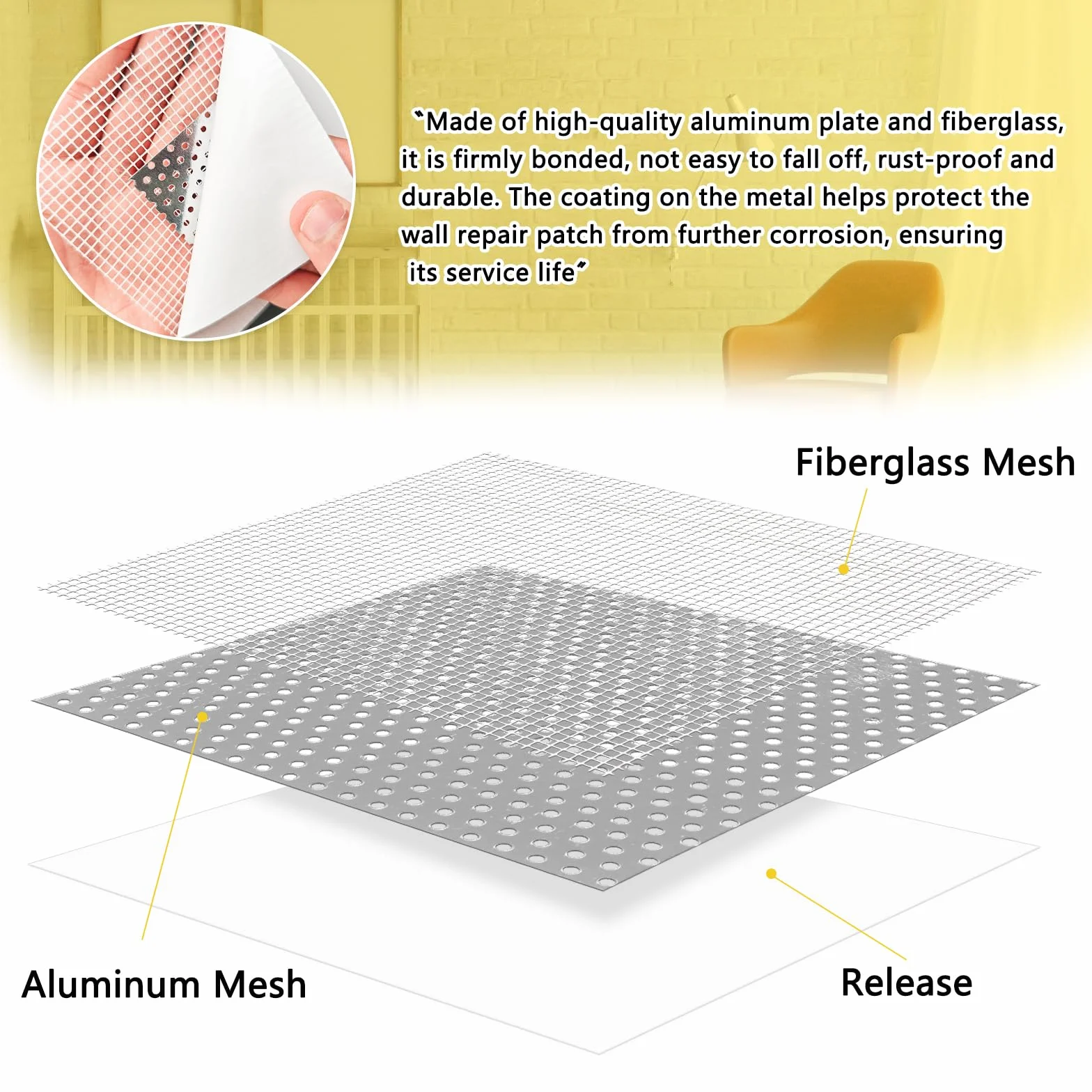 Lot de 16 patchs autocollants de réparation murale en aluminium 5/10/15 cm - Kit de réparation de cloisons sèches