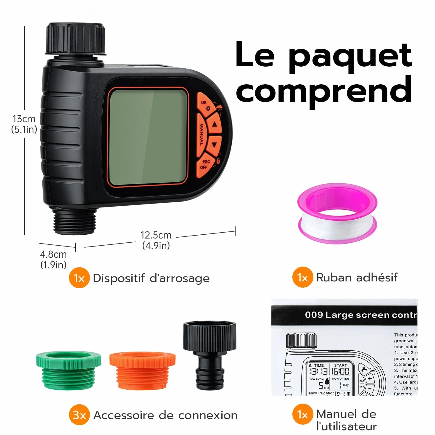 Mcbazel Programmateur Arrosage Automatique IP65 avec Grand Écran LCD Minuteur Jardin
