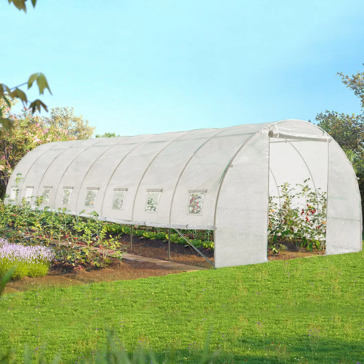 IDMarket - Serre Tunnel de Jardin 4 Saisons 24M² Blanche Gamme maraîchère des Andes 8x3M