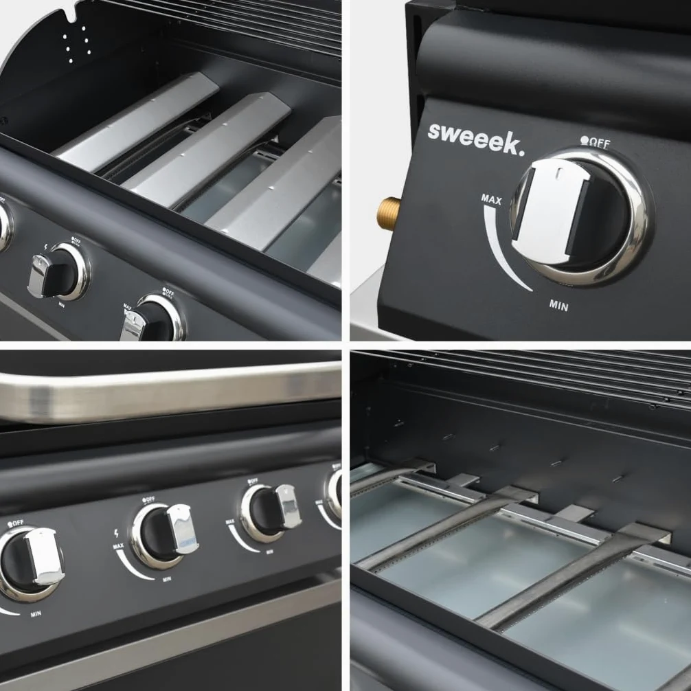 sweeek - Barbecue à gaz avec 4 brûleurs à poser avec récupérateur de graisse