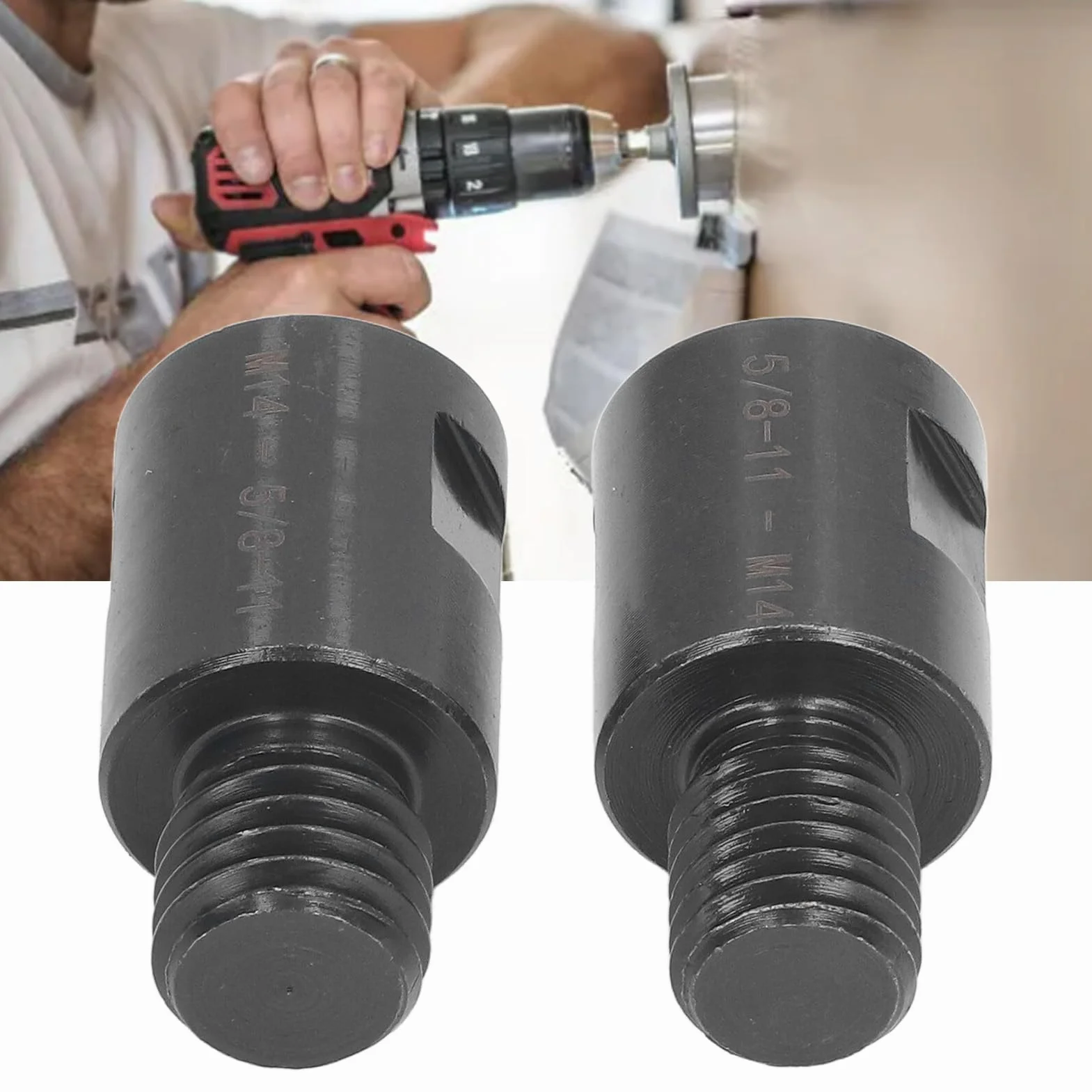 Ensemble d'adaptateurs de filetage acier allié 5/8" vers M14 et M14 vers 5/8", 2 pièces
