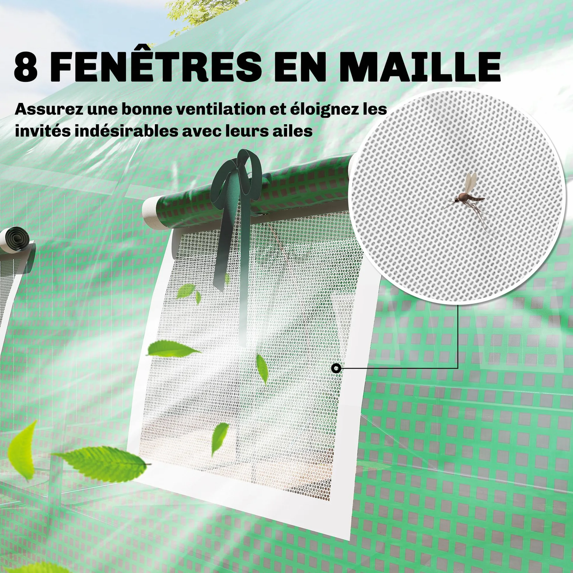 Outsunny Serre Tunnel de Jardin 12m², Serre de Jardin Tunnel 295x400x200cm avec Cadre en Acier galvanisé, 2 Portes et 8 fenêtres avec moustiquaires pour extérieur bâche PE Haute densité 140 g/m² Vert