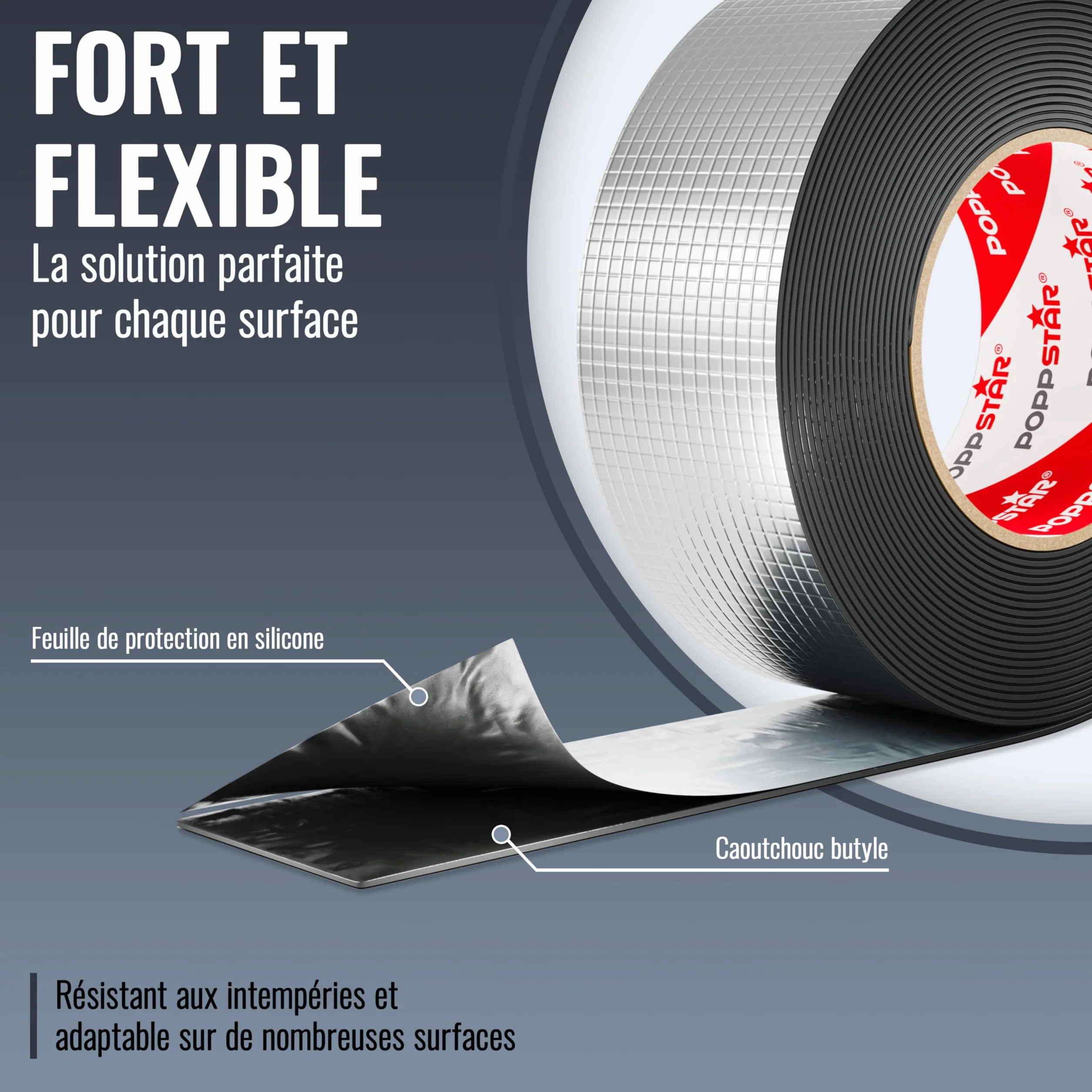Poppstar Ruban Adhésif en Alu-butyle 5cm 10m Super Étanche Extérieur