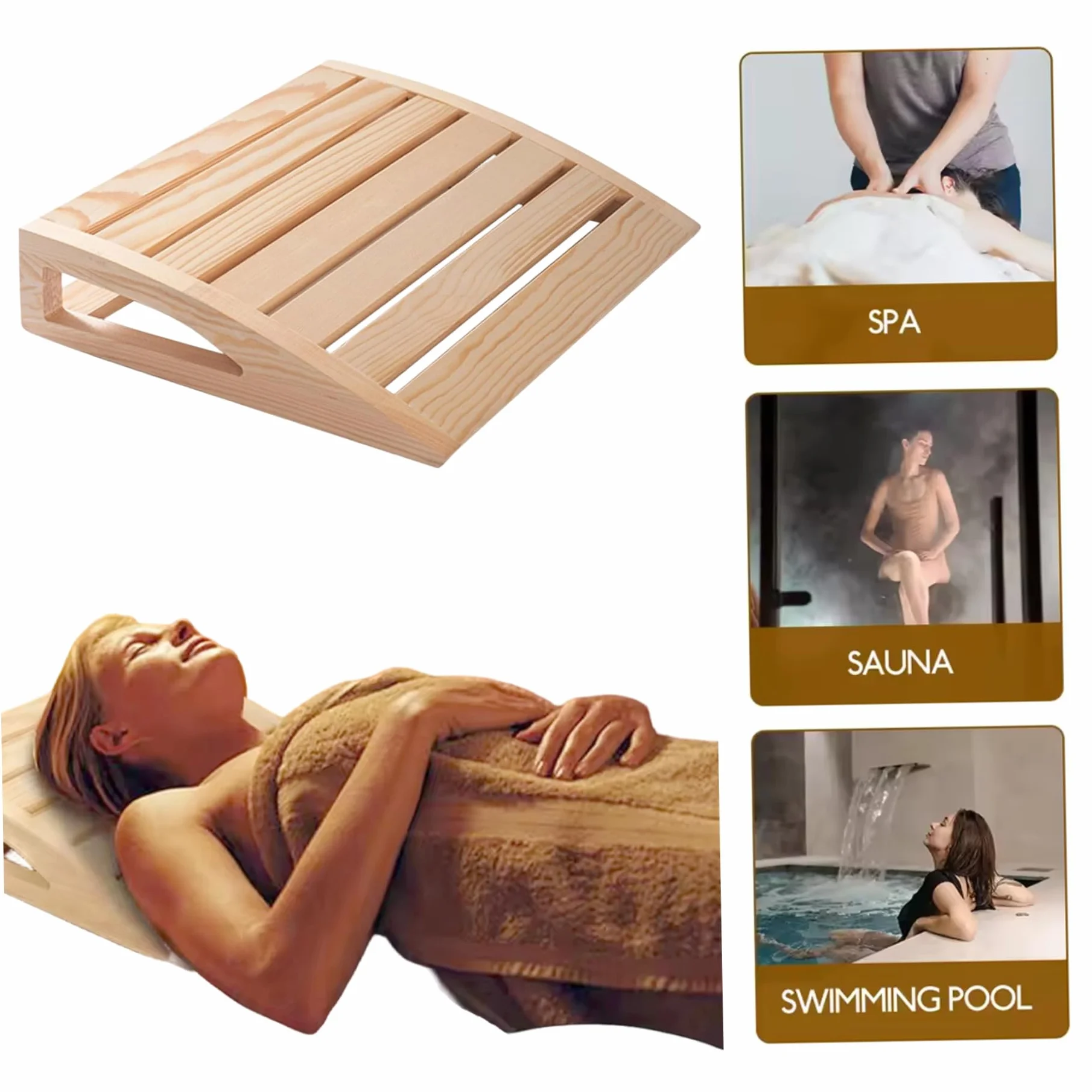 Appui-tête de sauna, oreiller ergonomique en bois pour détente, spa rustique et accessoires