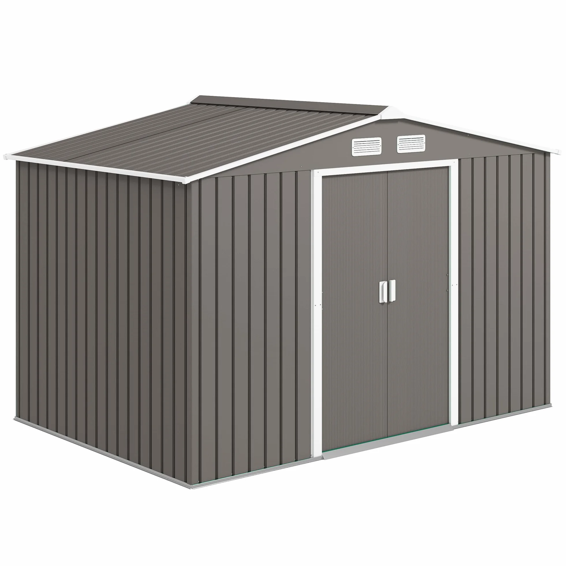 Outsunny Abri de Jardin en Acier galvanisé XXL 5,4 m² avec kit de Fondation 277 x 195 x 192 cm, cabane de Jardin cabanon Rangement Outils avec Portes coulissantes verrouillables et 4 aérations, Gris
