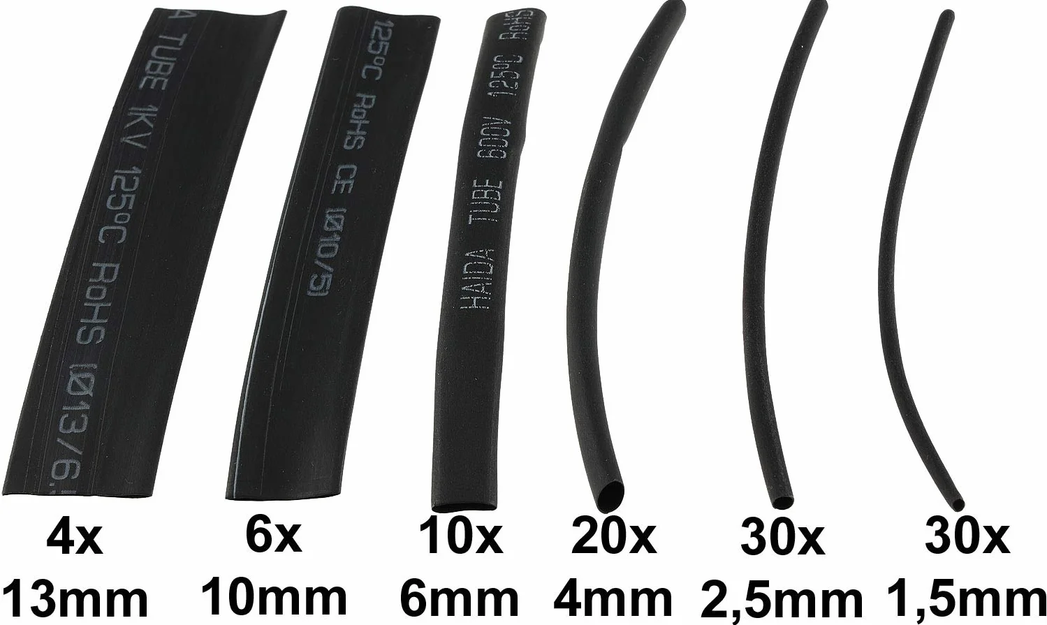 Set de gaine thermorétractable 100 pièces 6 tailles 2:1 Noir étanche isolant