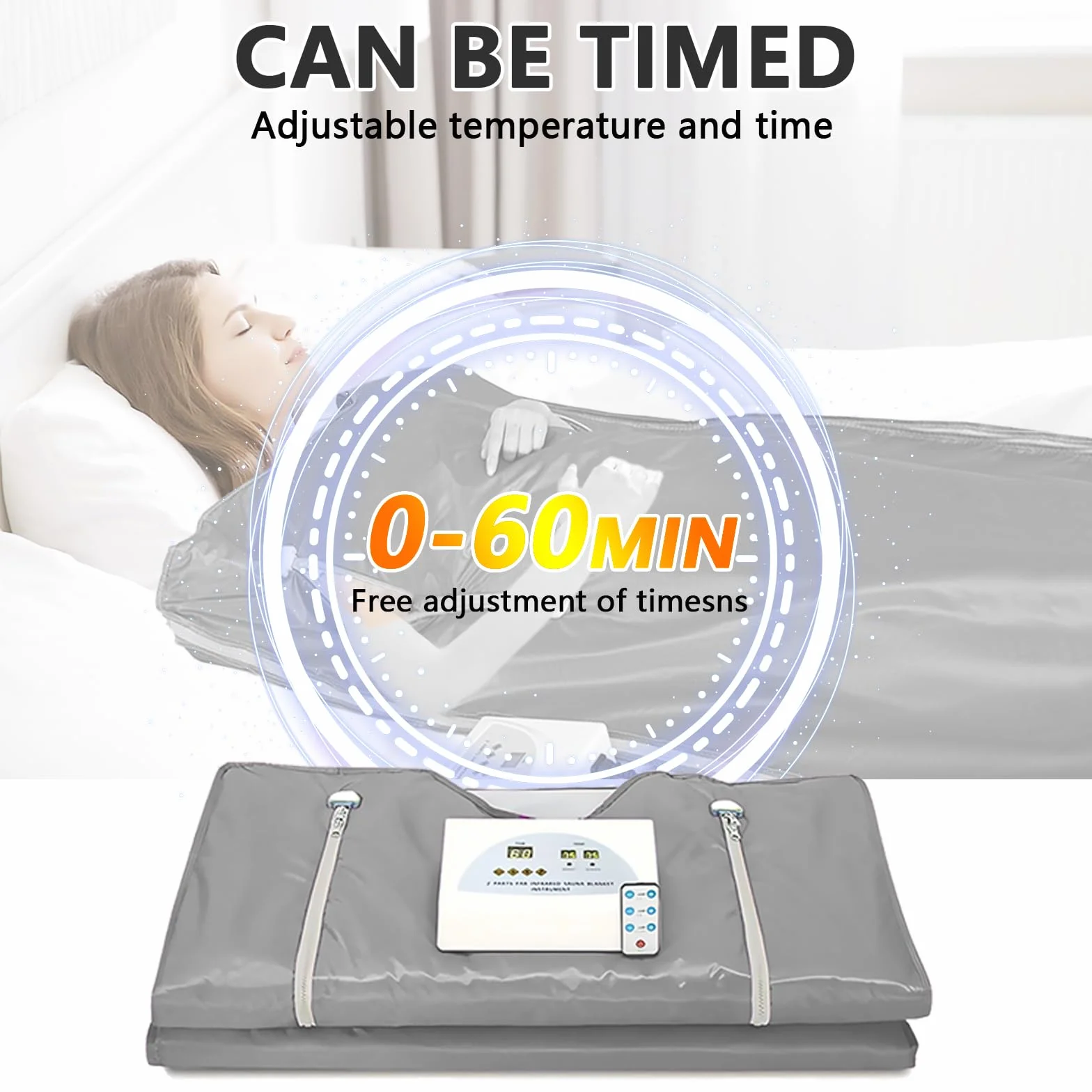 Couverture Sauna Infrarouge 2 Zones Portable Télécommande Gris
