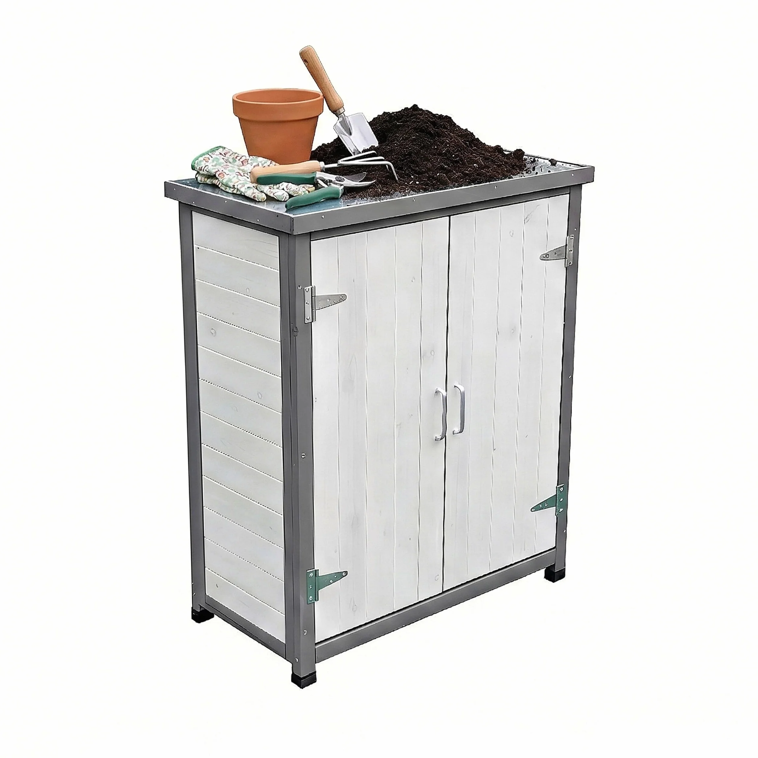 Relaxdays Table de rempotage en Bois Plateau galvanisé 90x75x40 cm